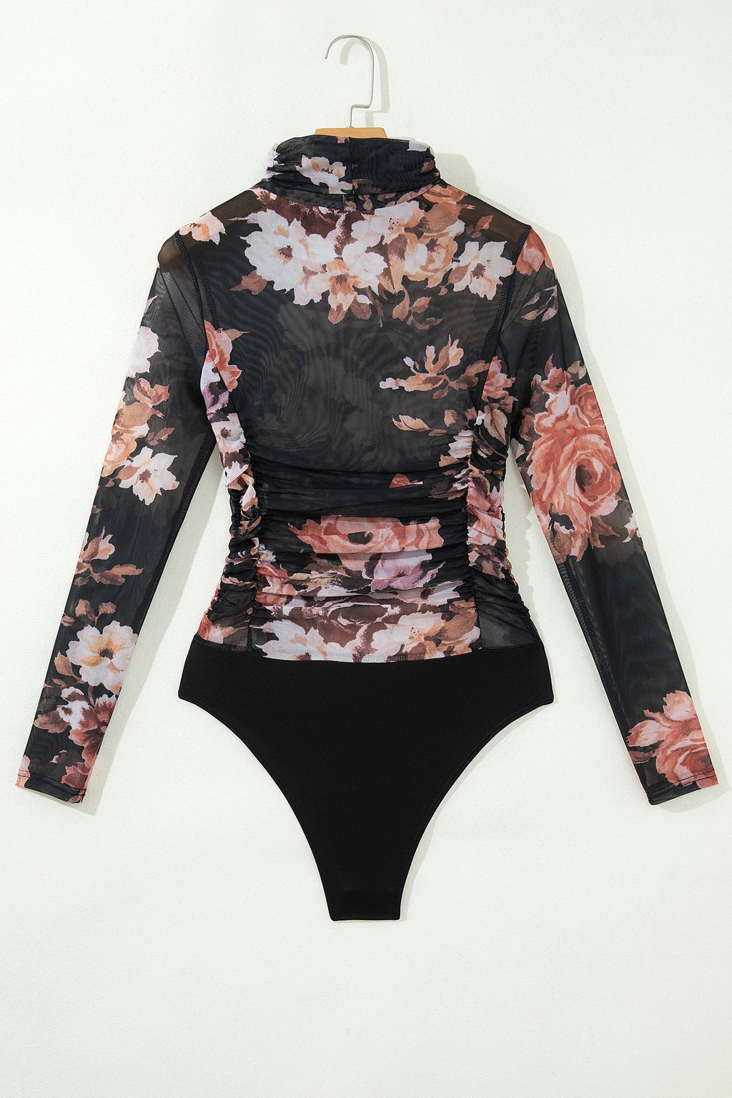 Floral Mesh Long Sleeve High Neck Bodysuit