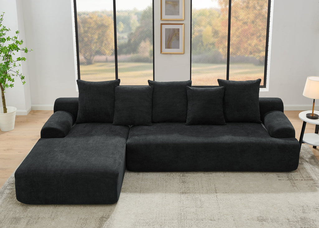 110.25x67'' Modern Upholstered L-Shape Sectional Sofa Couch, Modular Compressed Sofa with Free Combination for Living Room Bedroom, Melange Velvet, Black