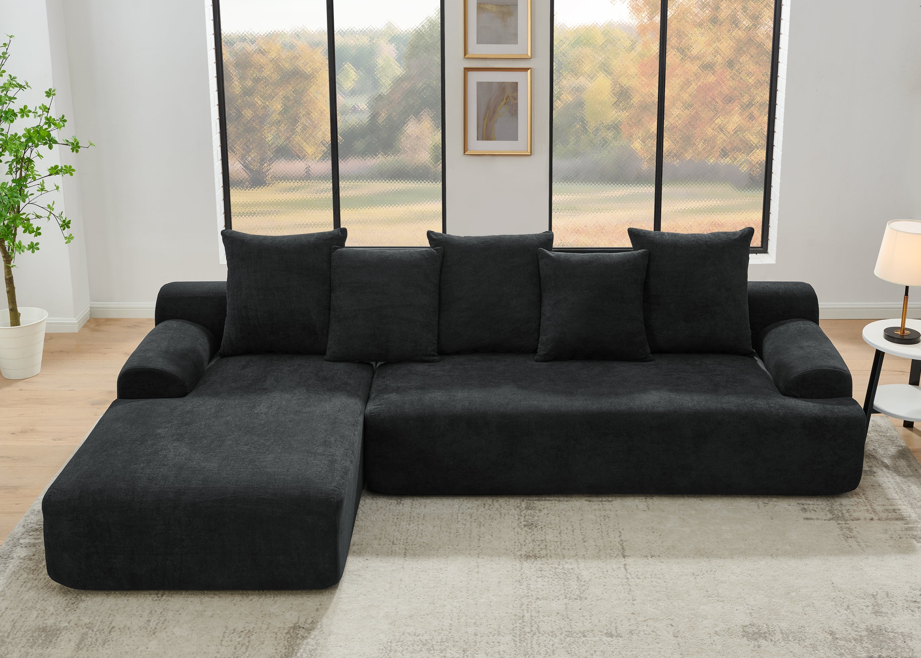 110.25x67'' Modern Upholstered L-Shape Sectional Sofa Couch, Modular Compressed Sofa with Free Combination for Living Room Bedroom, Melange Velvet, Black