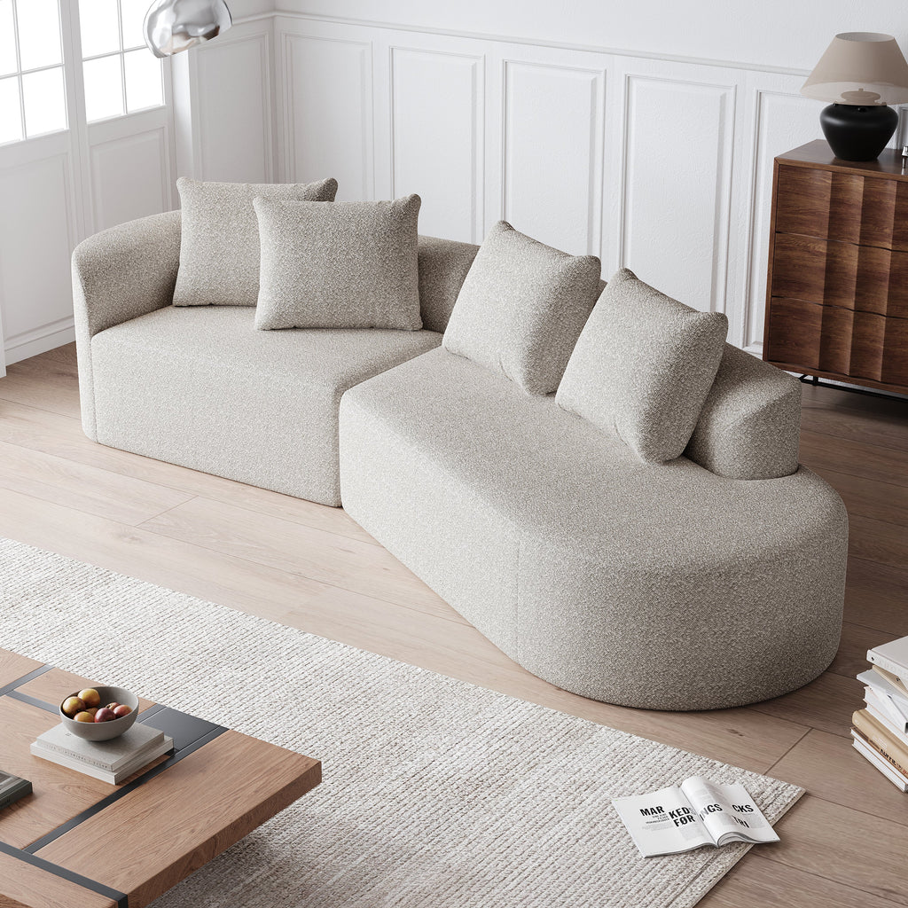 Modern Upholstered Oversized Sectional Sofa, 112-Inch Chenille 4-Seater Extra Deep & Wide Seat Curved Cloud Couch with 4 Throw Pillows, Free Combination Sofa Couch for Living Room,Bedroom
