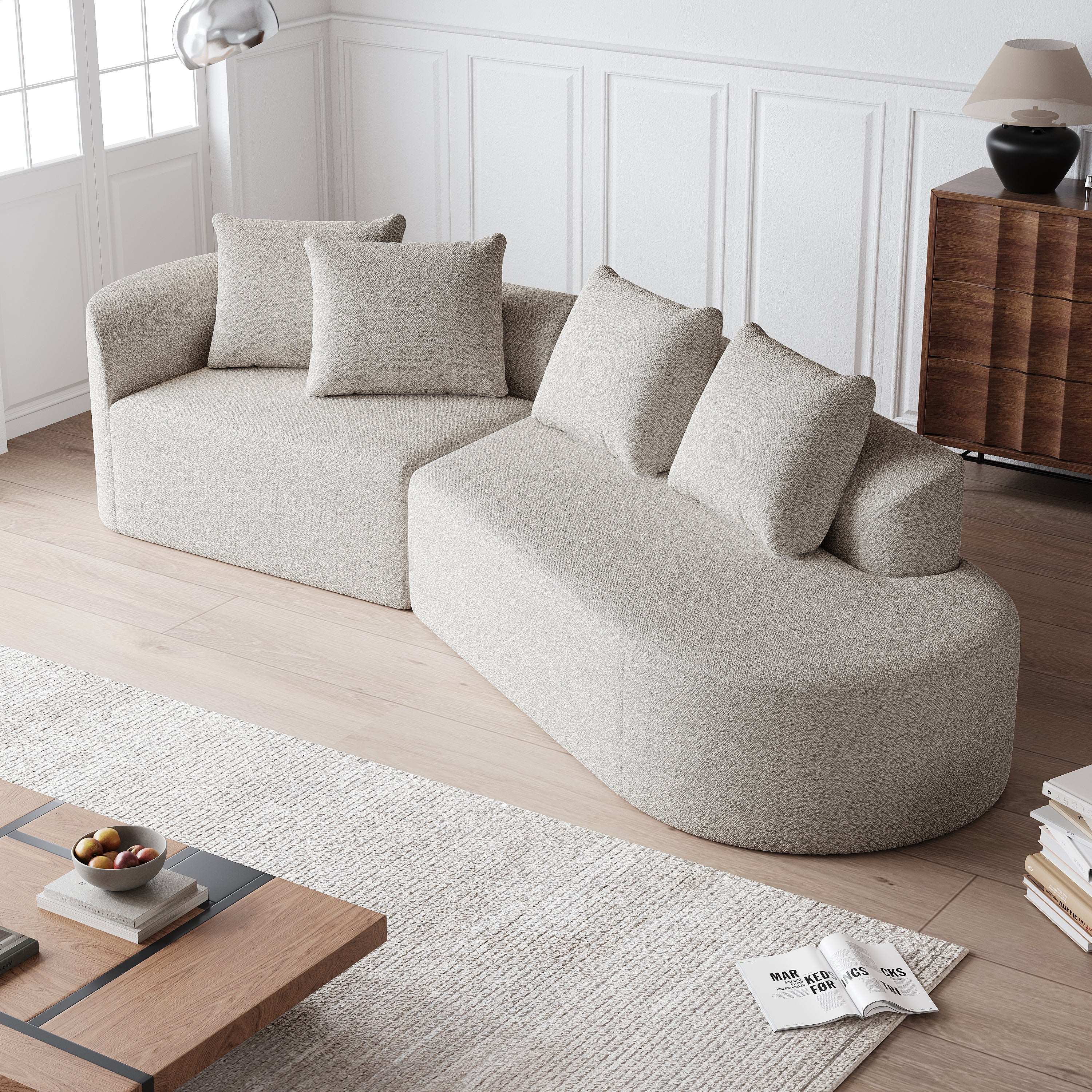 Modern Upholstered Oversized Sectional Sofa, 112-Inch Chenille 4-Seater Extra Deep & Wide Seat Curved Cloud Couch with 4 Throw Pillows, Free Combination Sofa Couch for Living Room,Bedroom