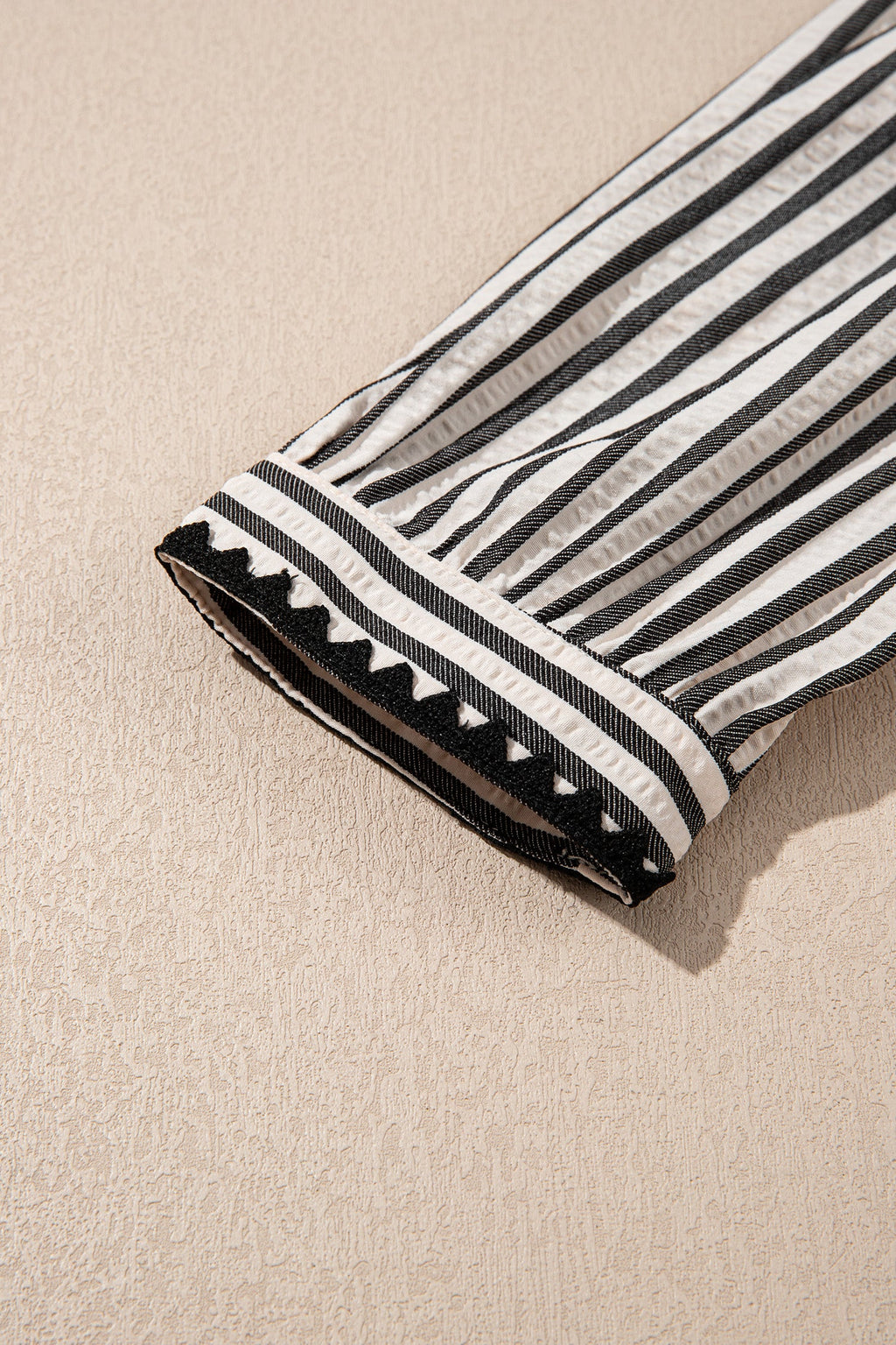 Stripe Scallop Trim Shirt Collar Maxi Dress