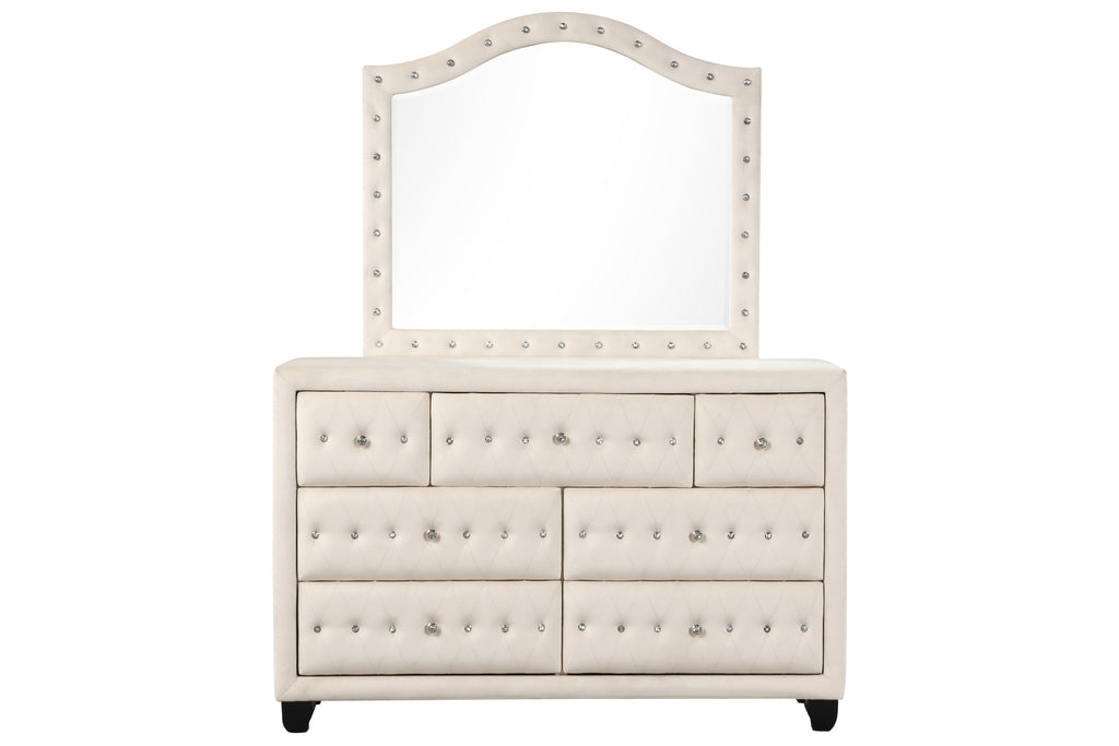 SOPHIA Crystal Tufted Full 5 Pc Bed Made with Wood in Cream (NJ INVENTORY)