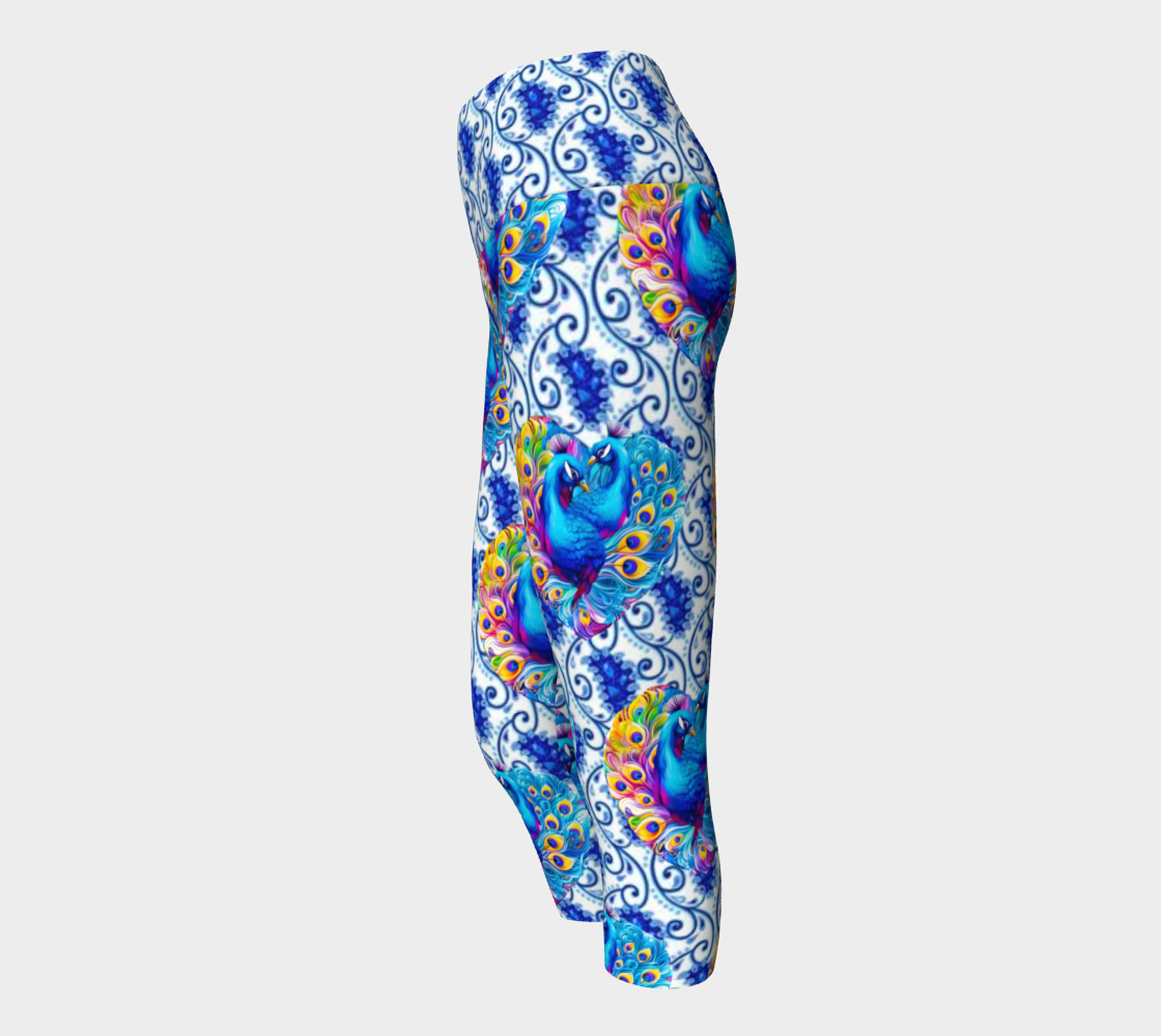 Beautiful Blue Peacocks Yoga Capri Leggings