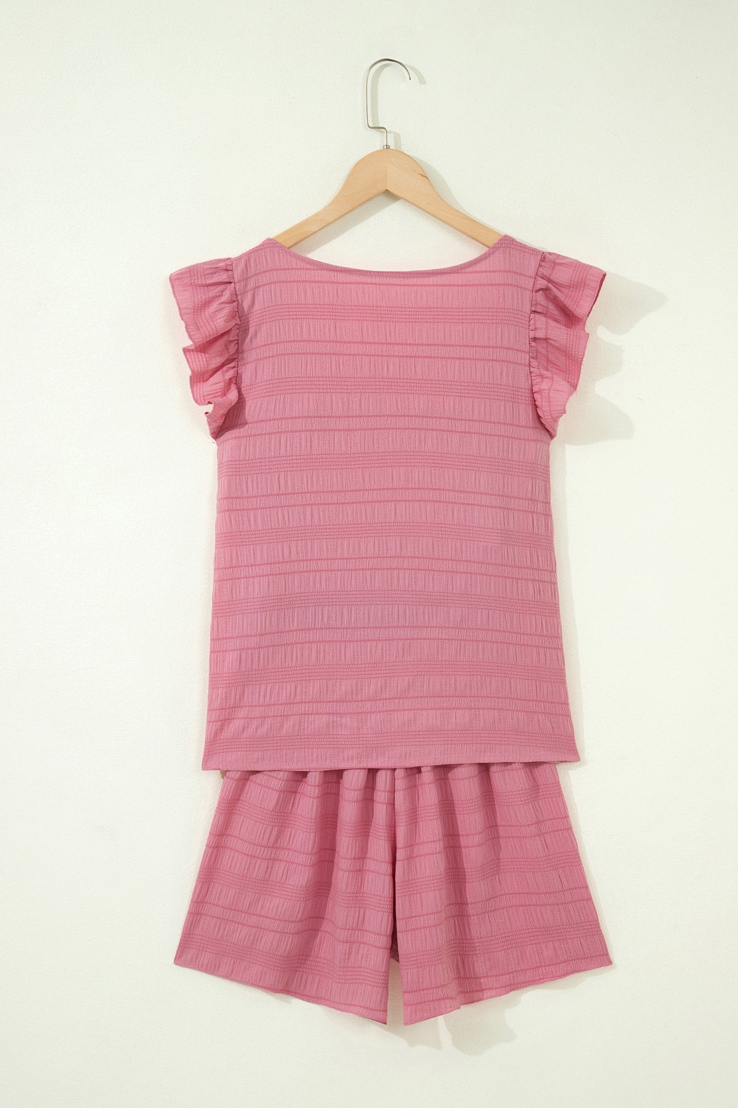 Solid Textured Square Neck Top & Shorts Set