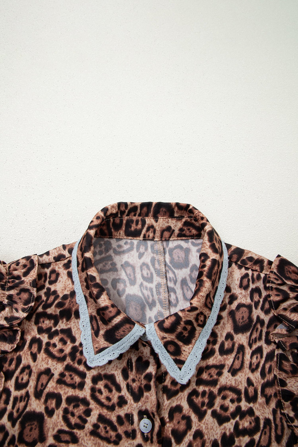 Leopard Lace Trim Collar Button Down Mini Dress
