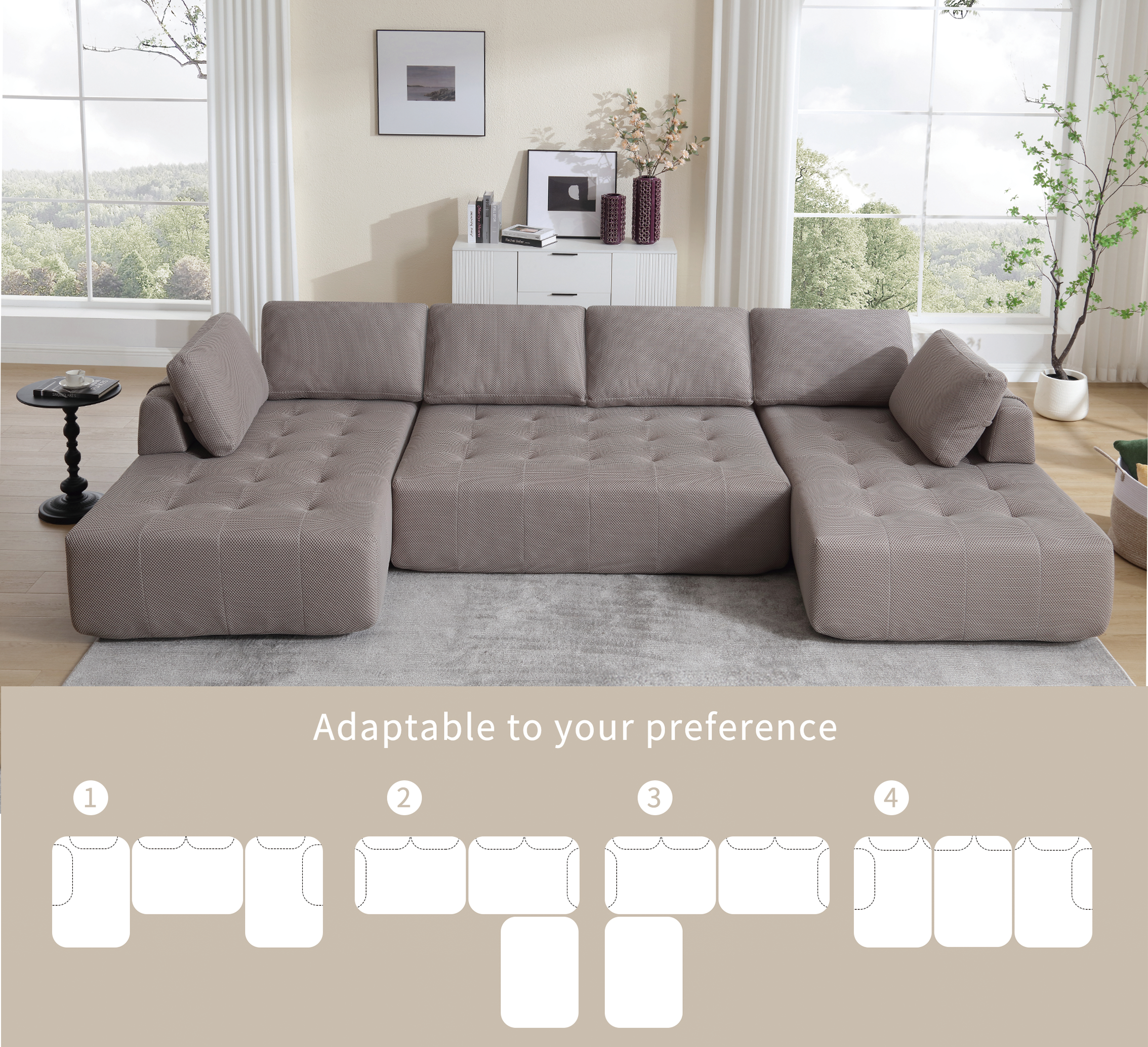 [NEW ARRIVED] [VIDEO PROVIDED]138.5 'Modular Combination Sofa, U-shaped Sofa, Living Room, Apartment, Upholstered ,6-seat Sofa, Free Combination Sofa (Mesh Fabric), Breathable Fabric, Gray