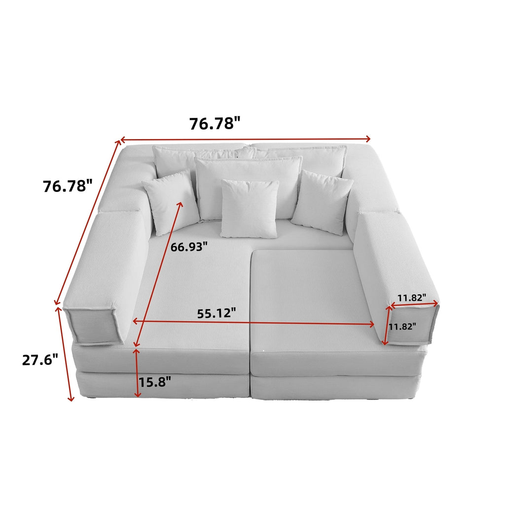 Oversized Upholstered Sectional Sofa Couch Set, Modular 118.2 ' L Shaped Floor Living Room Sofa Set With 6 Pillows, DIY Combination Sofa Couch for living rooms, apartments,bedrooms, Light Grey