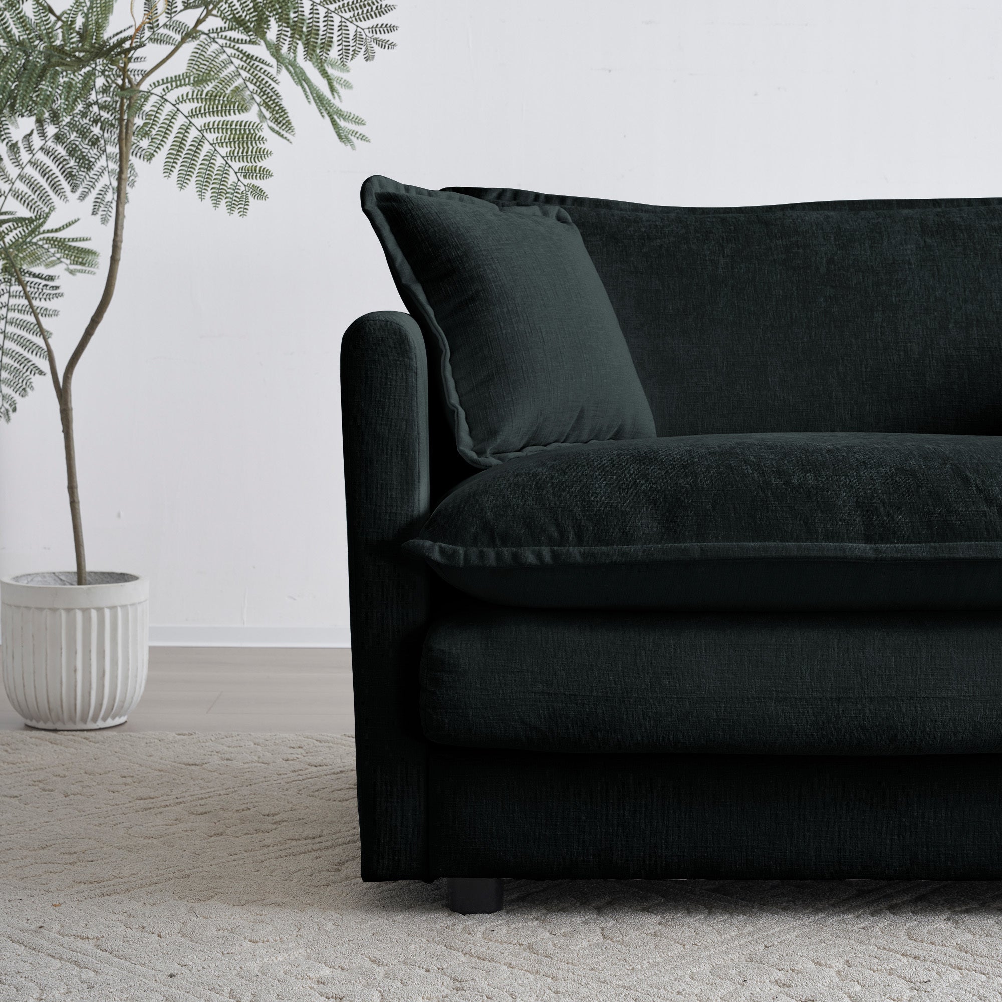 3 Piece Sofa Set Oversized Sofa Comfy Sofa Couch, 2 Pieces of 2 Seater and 1 Piece of 3 Seater Sofa  for Living Room, Deep Seat Sofa Black Chenille