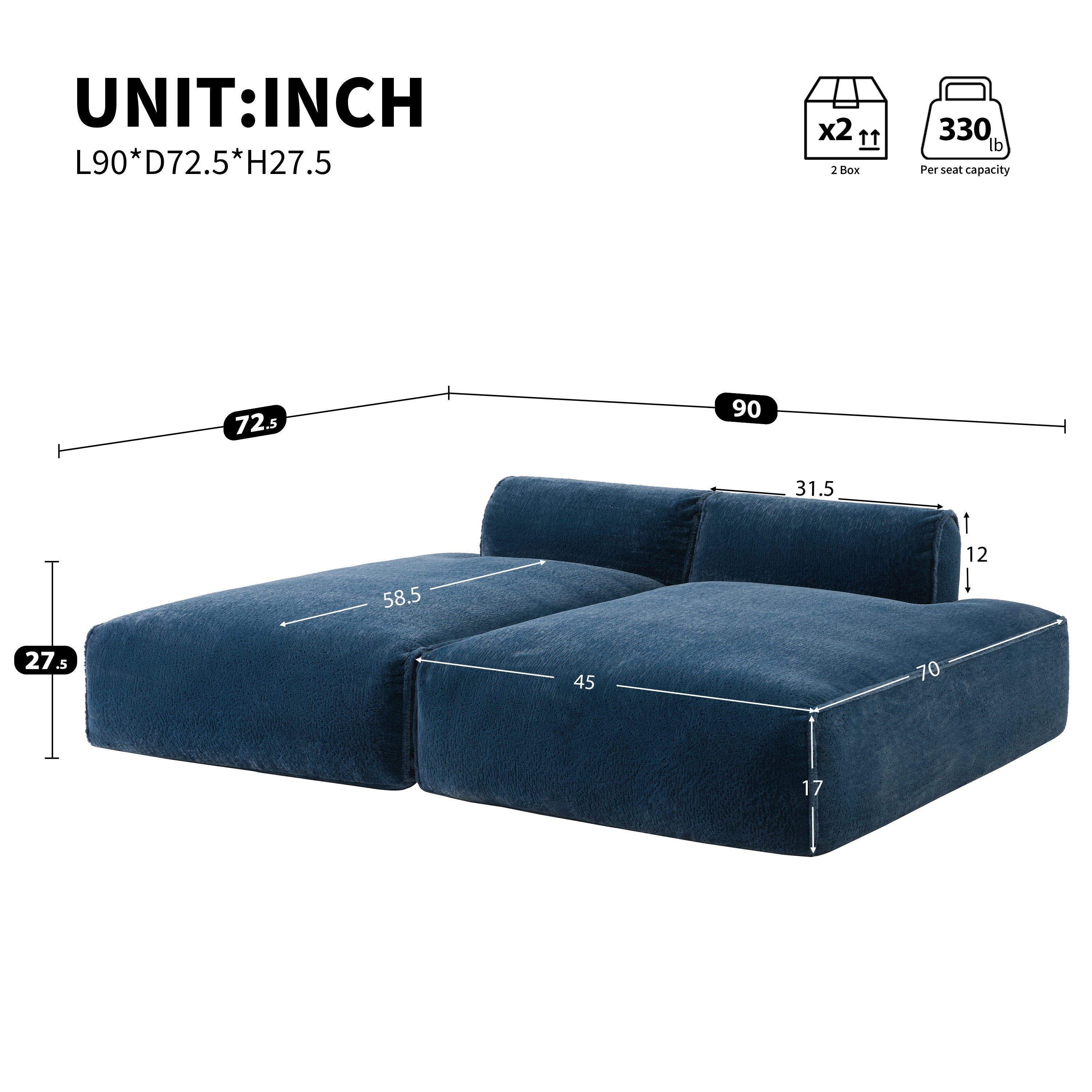 [VIDEO+NEW]90.0'Oversized Modular Sectional Sofa,Fully Compressed,Spacious Foam-Filled Sofa Bed for Living Room,elderly - friendly design,2 PC Free Combination,No Assembly Required,3 Colors