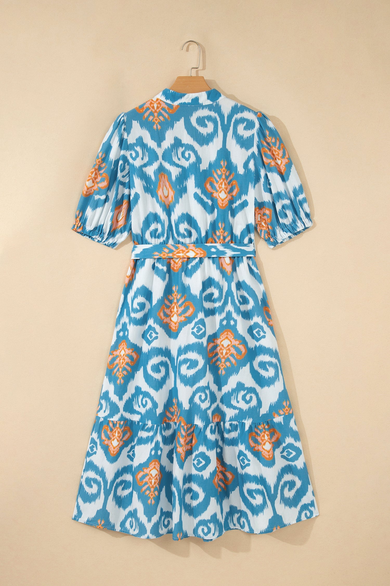 Floral Boho Puff Sleeve Ruffle Hem Midi Dress