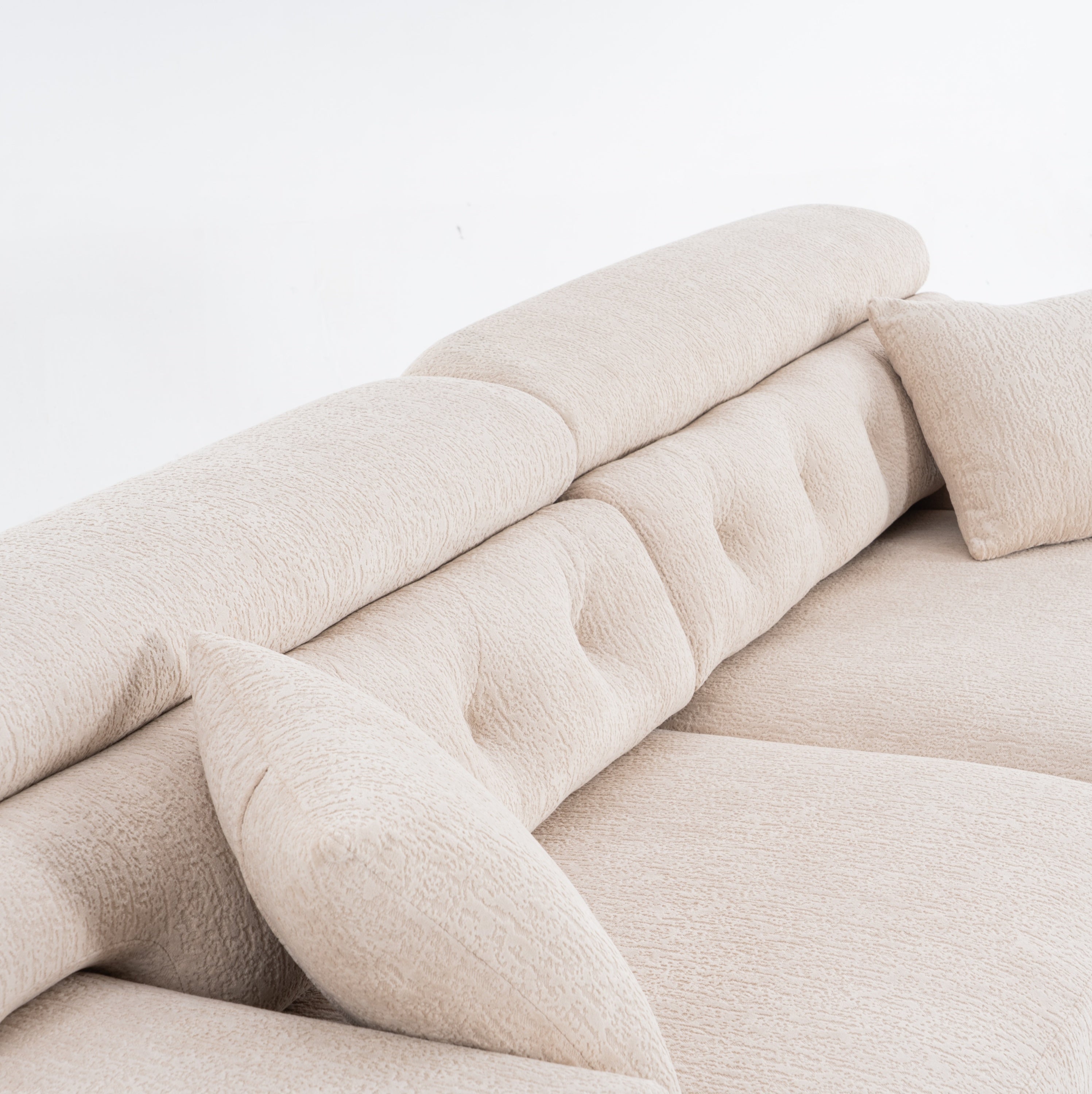 LY-029 APRICOT COMPRESSION SOFA: 4-seater combined sofa, Wood Grain Chenille fabric, full sponge compression sofa,combined sofa with 2 pillows  for living/ Home Furniture/ Apartment