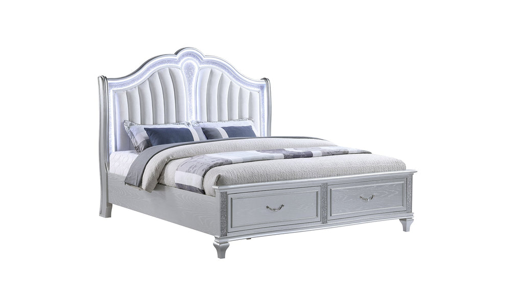 Mystic Contemporary Style Upholstered LED headboard Queen 5PC Bedroom Set made with Wood in Silver(NJ Inventory)