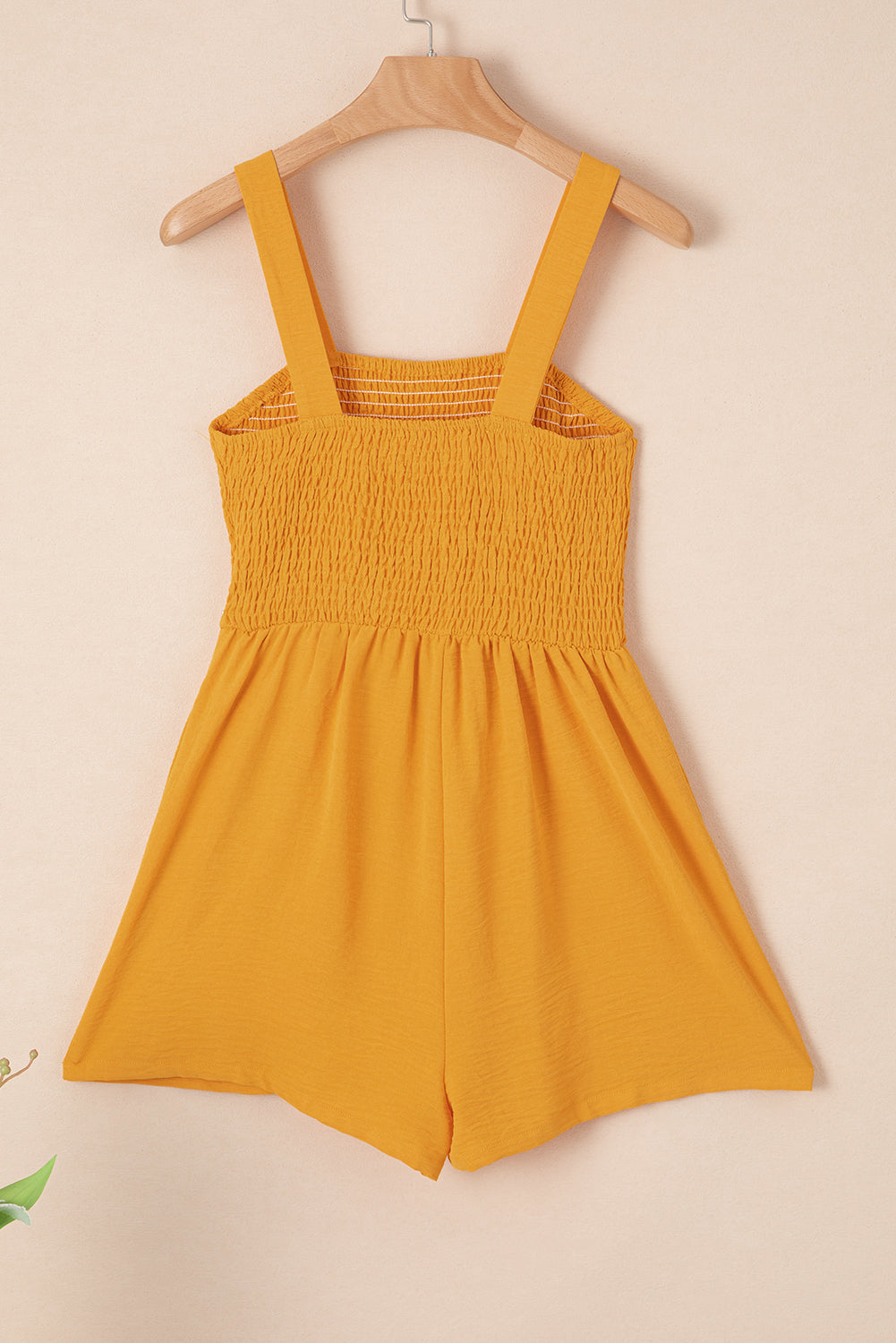 Solid Smocked Sleeveless Pocketed Romper