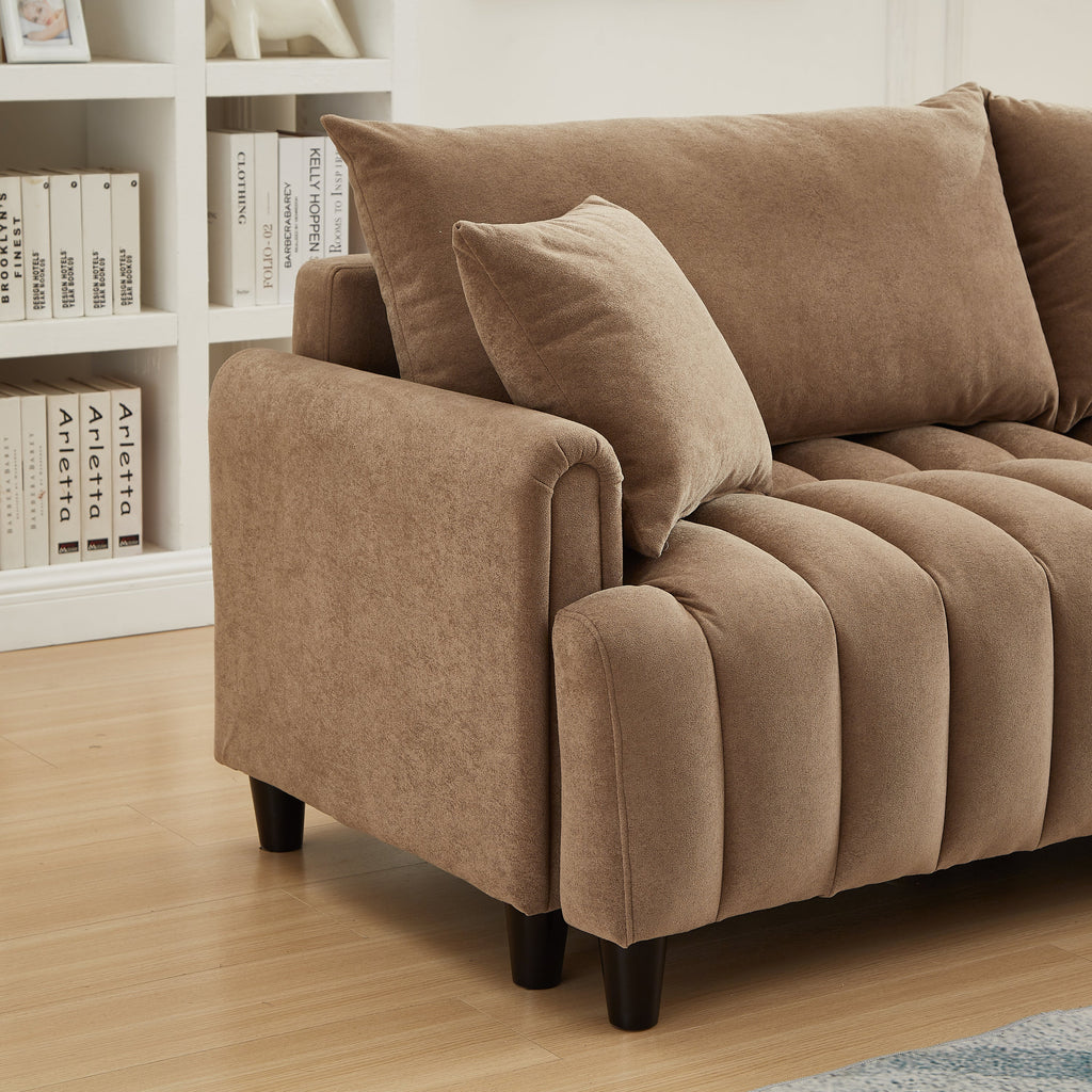 83''  Futon Sofa Bed, Polyester Fabric Comfy Futon Couch Bed with 2 Square Pillows, Convertible Sleeper Sofa with Adjustable Backrest,  Modern Loveseat Sleeper for Living Room, Brown