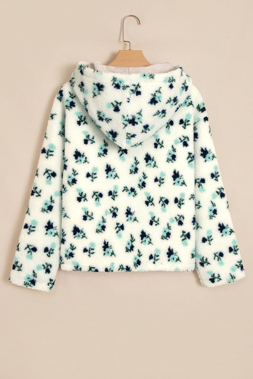 Floral Sherpa Fleece Zip-Up Hooded Jacket