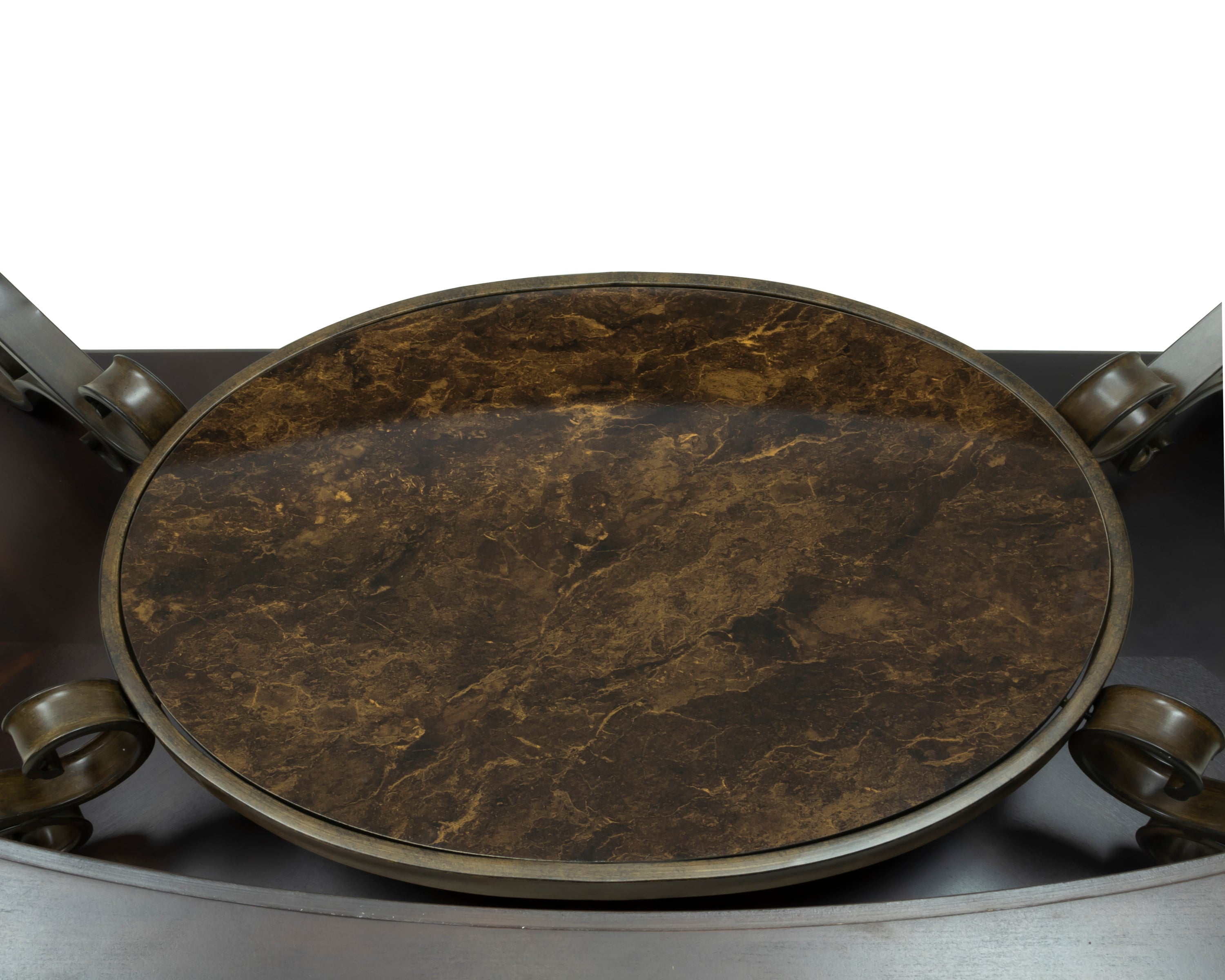 Cocktail Table, Glass table top, MDF W/marble paper middle shelf, powder coat finish metal legs. (52'Lx32'Wx20.3'H)