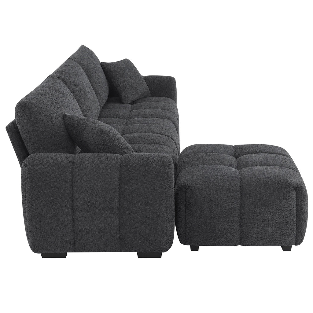 [VIDEO] 110' Modular Sectional Sofa, L Shape with Extra-large Seat, Pull-line Design, Movable Ottoman, High Density Foam, Free Combination, Sturdy Metal&Wood Frame, Boucle Fabric, 3 Colors