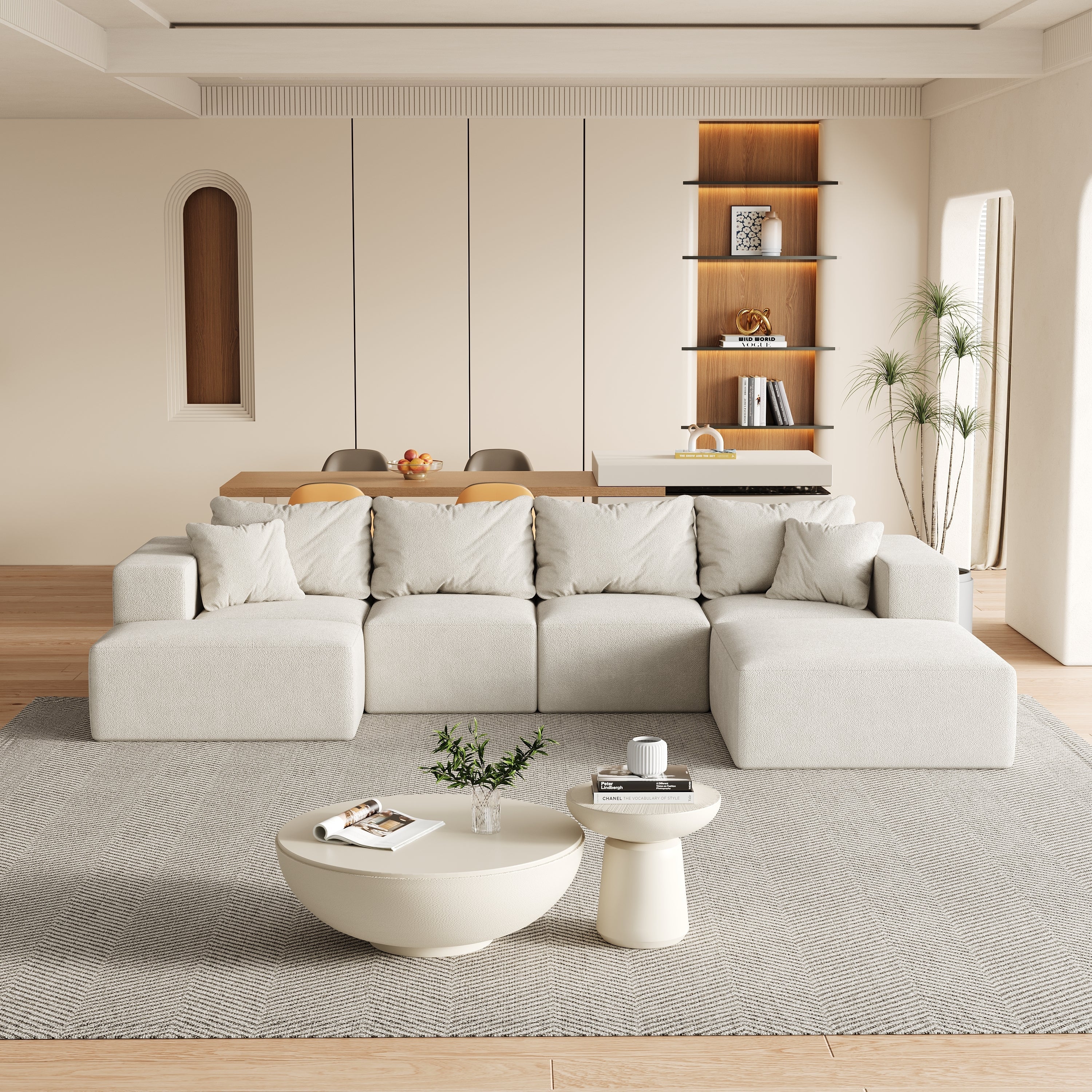 Modern Upholstered Sectional Boneless Couch Set,Modular 132' L Shaped Sectional Living Room Sofa Set With 6 Pillows,Free Combination Sofa Couch for Living Room,Bedroom