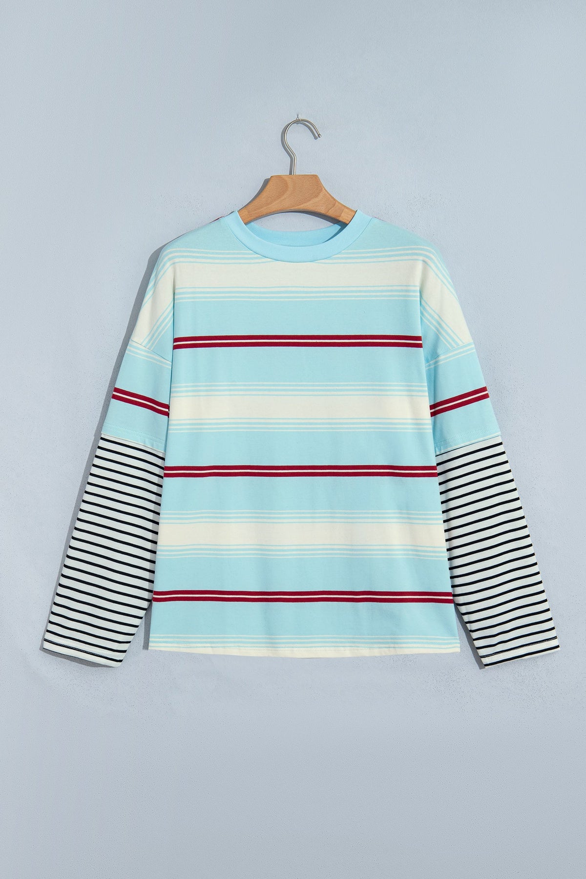 Stripe Patchwork Long Sleeve Loose Pullover Top