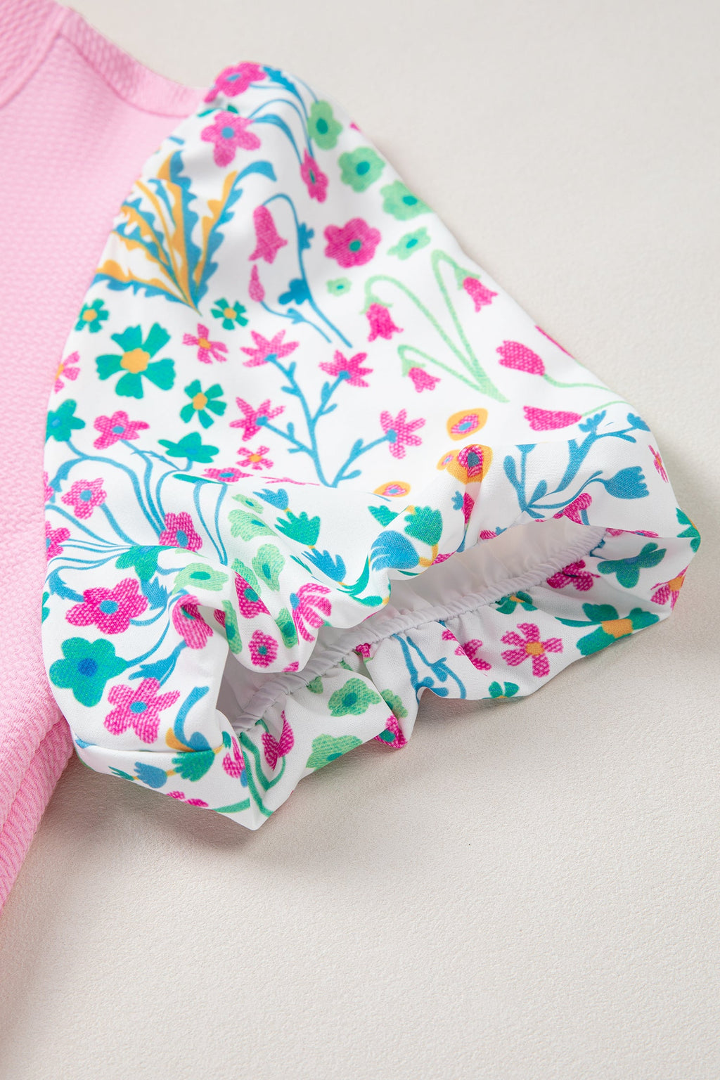 Floral Patchwork Bubble Sleeve Textured Blouse
