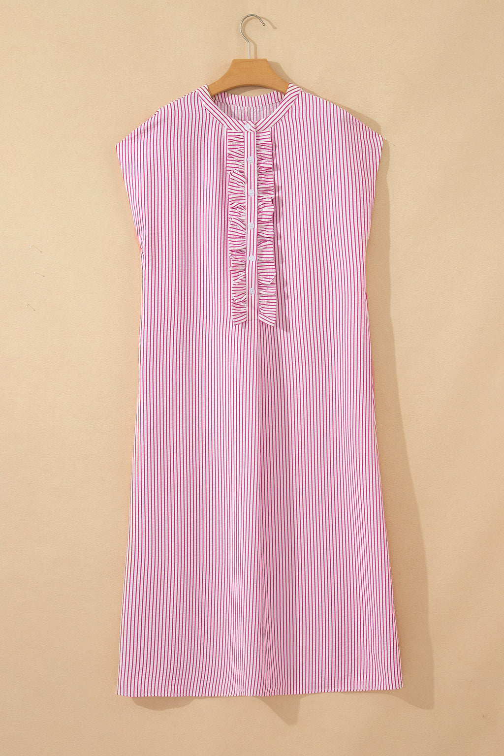 Stripe Frilled Half Buttoned Maxi Dress
