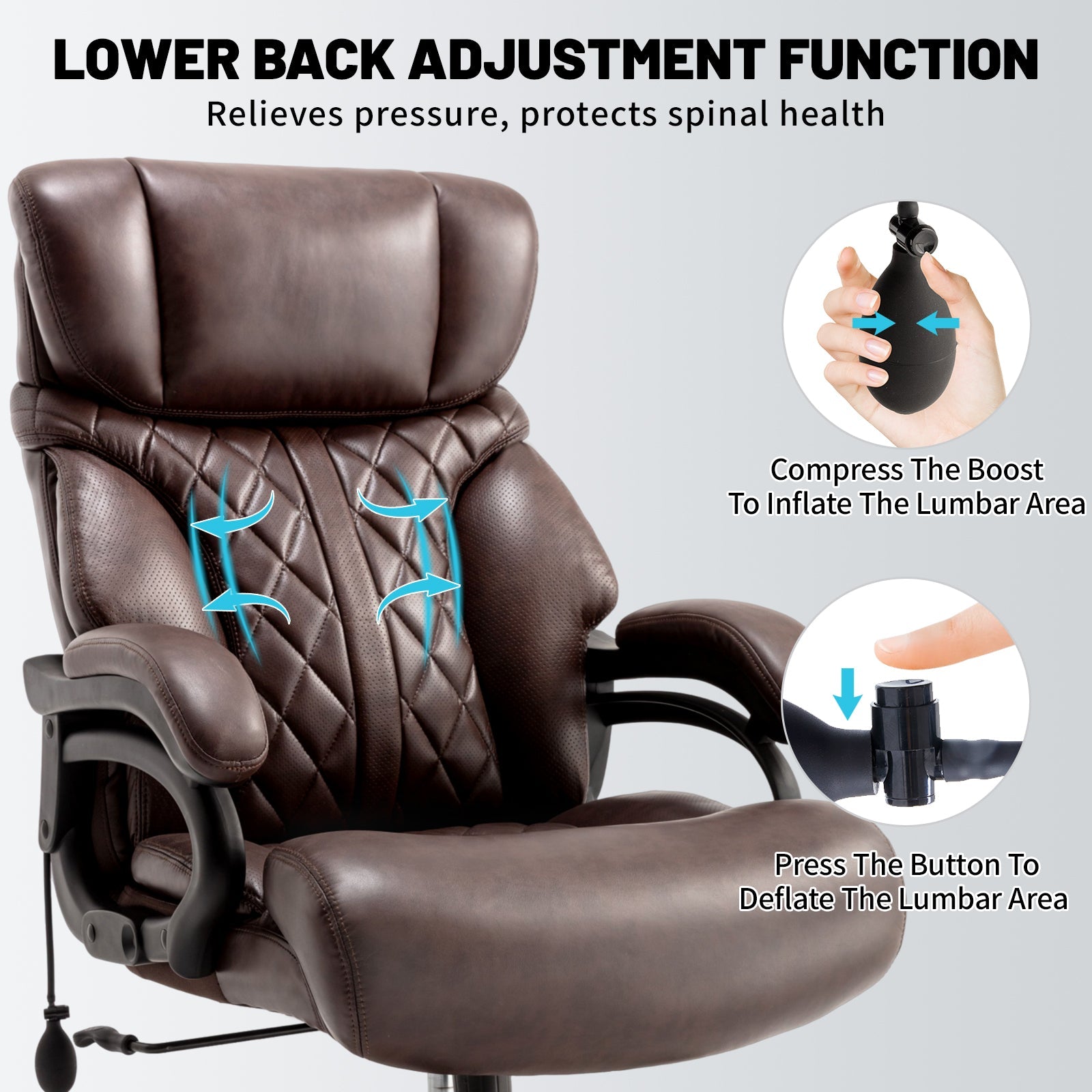 600LBS Big and Tall Office Chair for Heavy People, Extra Wide Seat and Adjustable Lumbar, Heavy Duty Executive Chair with High Back, Large Computer Desk Chair Comfortable for Home Office