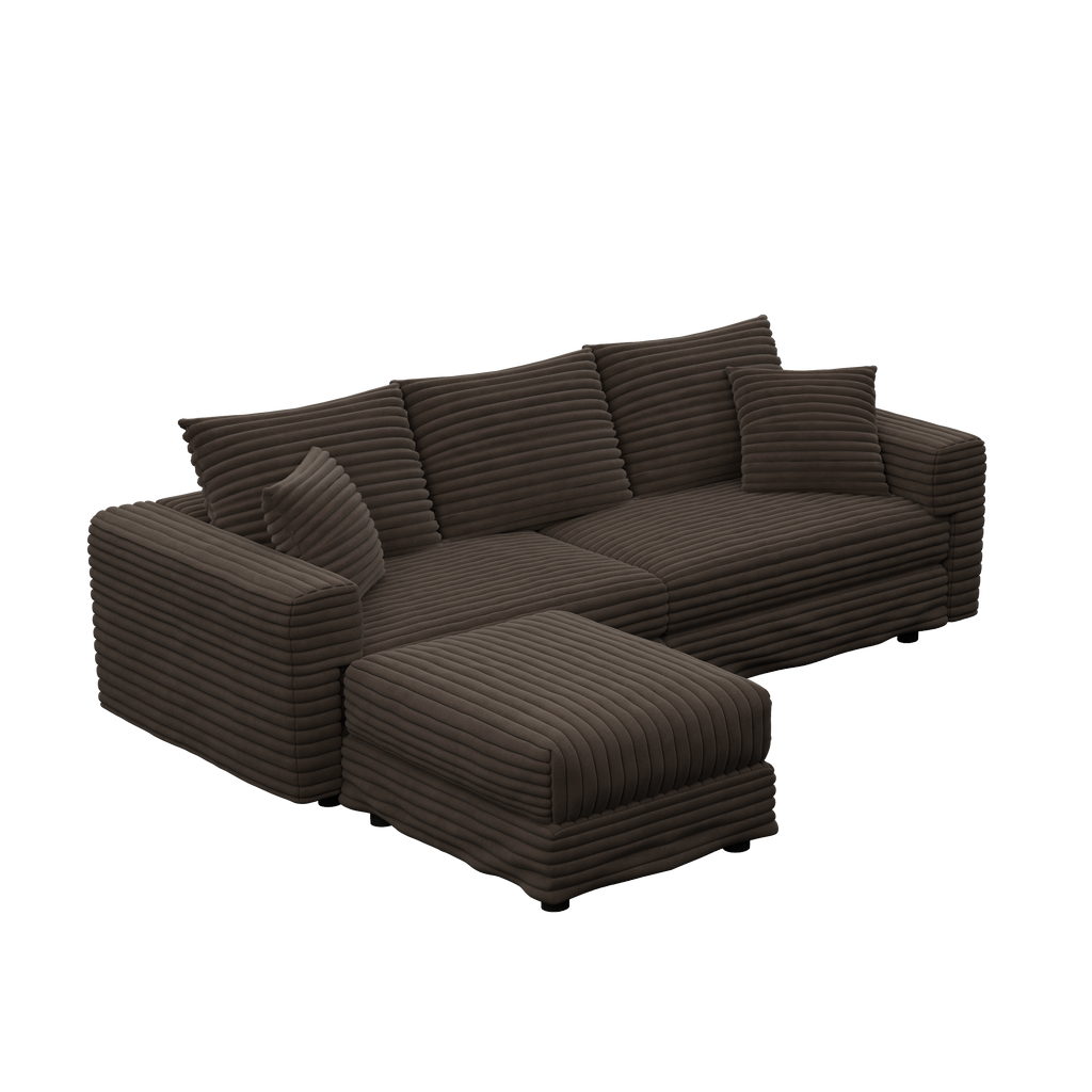 82.7 ' Plush Corduroy 3-Seat Sofa, Modern Comfy Upholstered Sofa Cloud Couch, Deep Seat Couches with Soft Pillows and 1 Ottomans, Convertible Sofa Lounge Chair, for Living Room,Apartment,Office,Camel