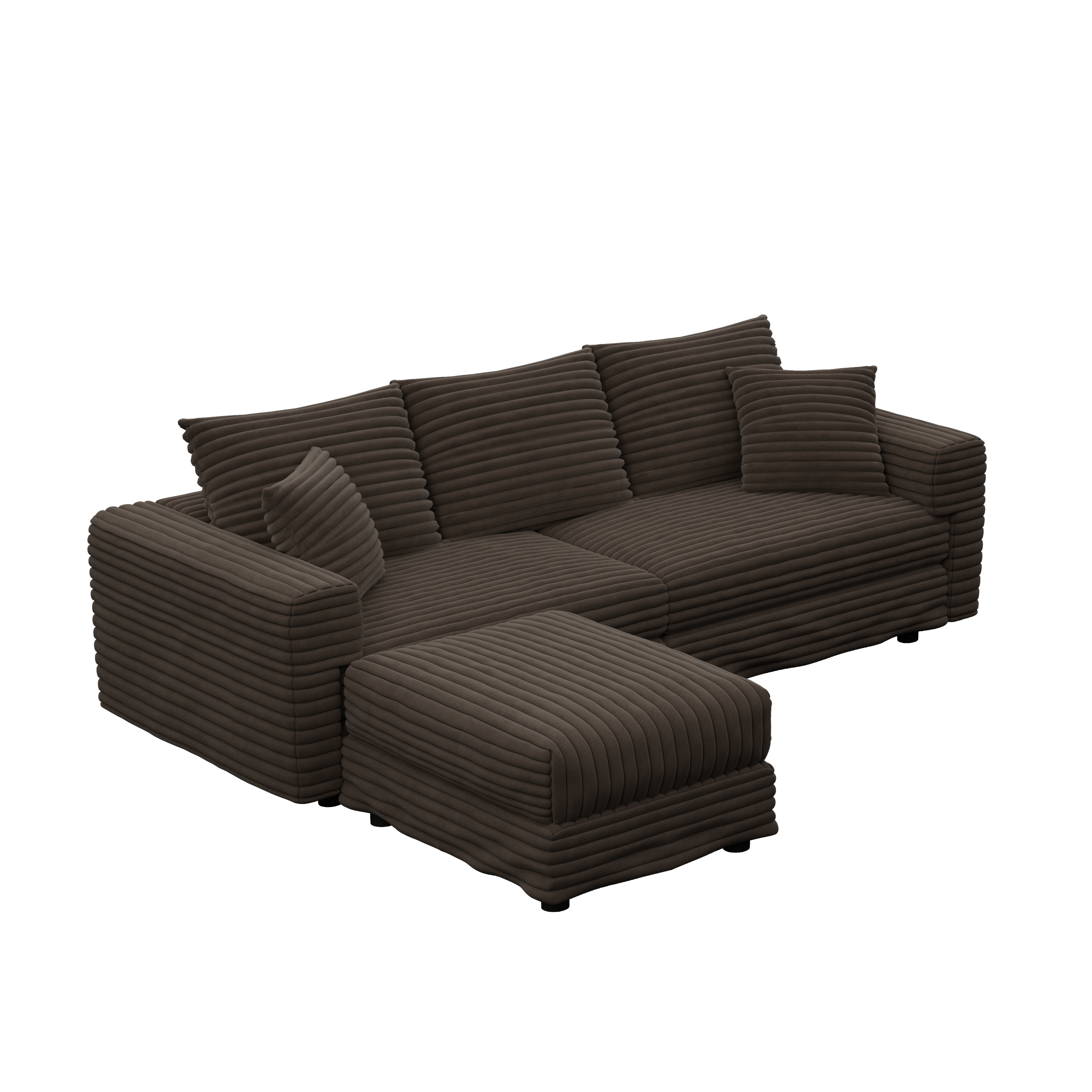 82.7 ' Plush Corduroy 3-Seat Sofa, Modern Comfy Upholstered Sofa Cloud Couch, Deep Seat Couches with Soft Pillows and 1 Ottomans, Convertible Sofa Lounge Chair, for Living Room,Apartment,Office,Camel