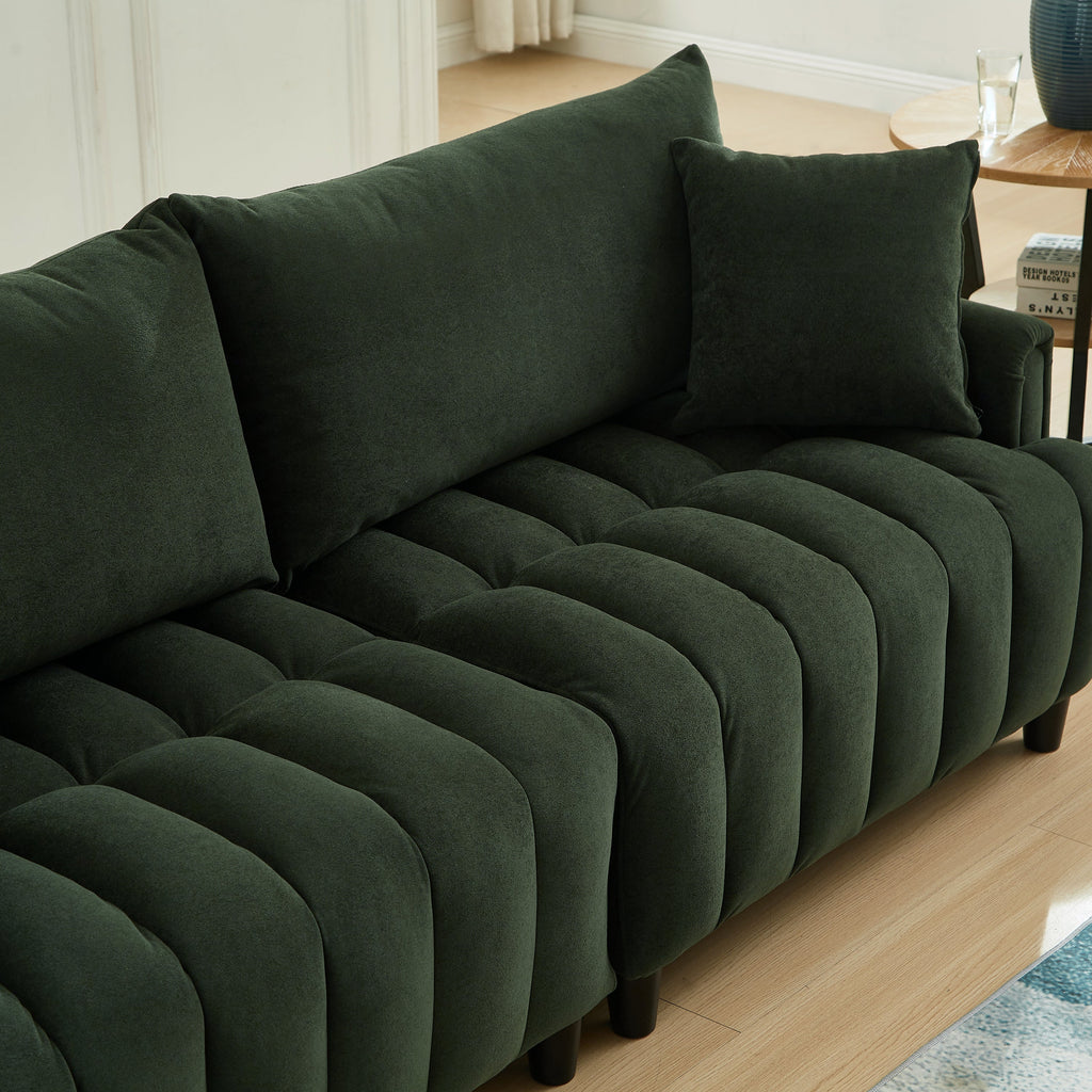 83'' Futon Sofa Bed, Polyester Fabric Comfy Futon Couch Bed with 2 Square Pillows, Convertible Sleeper Sofa with Adjustable Backrest,  Modern Loveseat Sleeper for Living Room, Dark Green