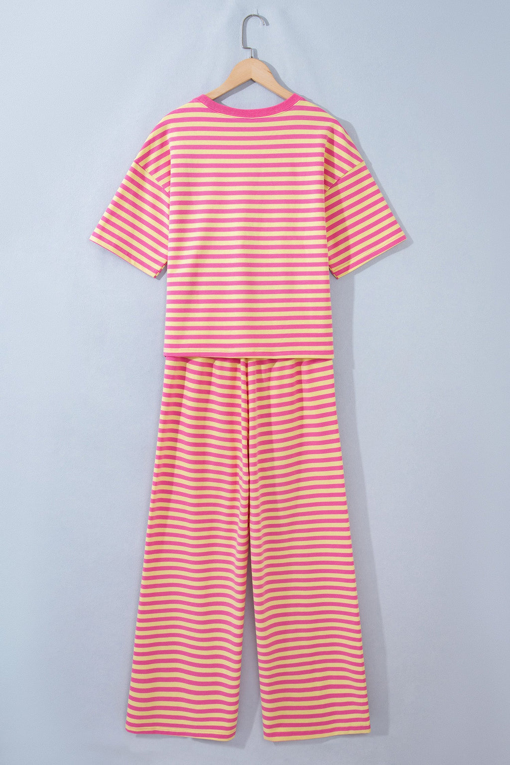 Stripe Colorblock Trim Short Sleeve Tee and Pants Set