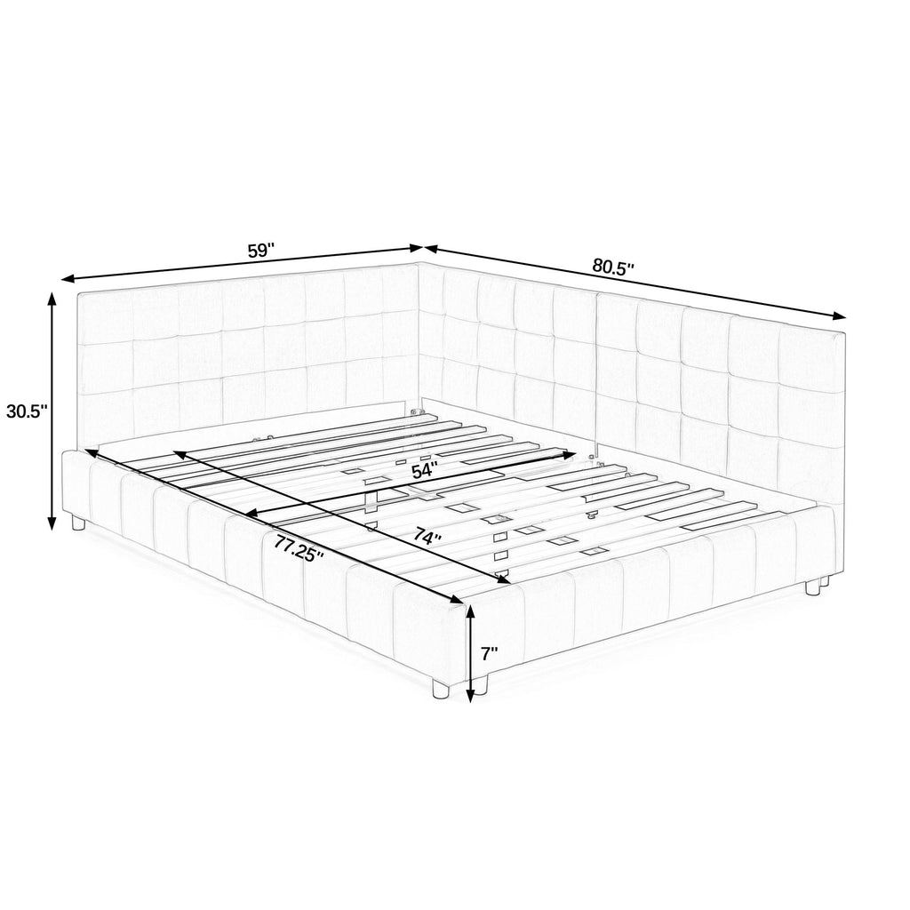 Mid-Century Storage Upholstered Tufted Bed Frame With Backrest And Armrests
