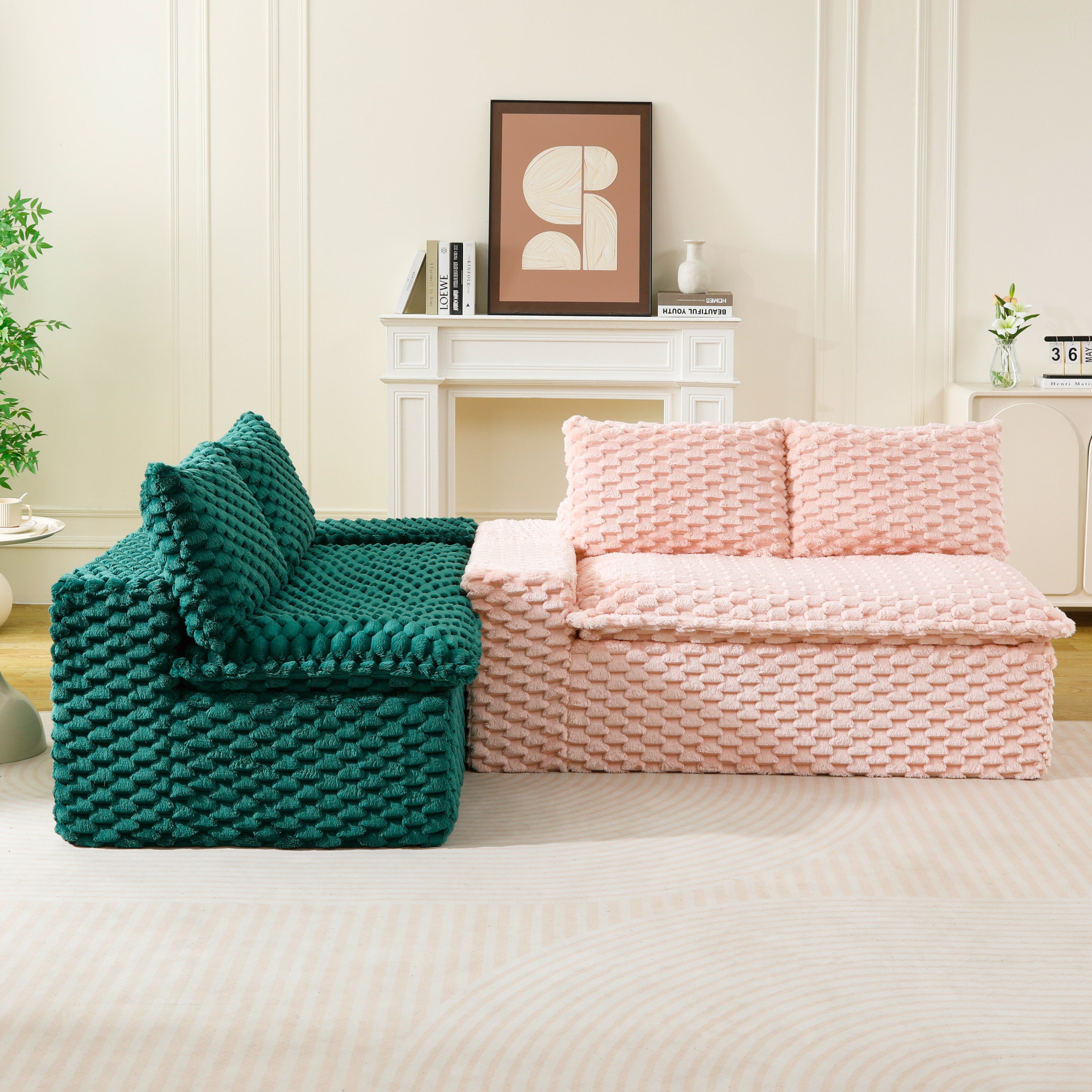 Luxury Color-Block Turtle Velvet Multifunctional Sofa - Arrangeable in Single Row, Side-by-Side or Facing Each Other, Stylish Living Room Furniture for Cozy Home Decor