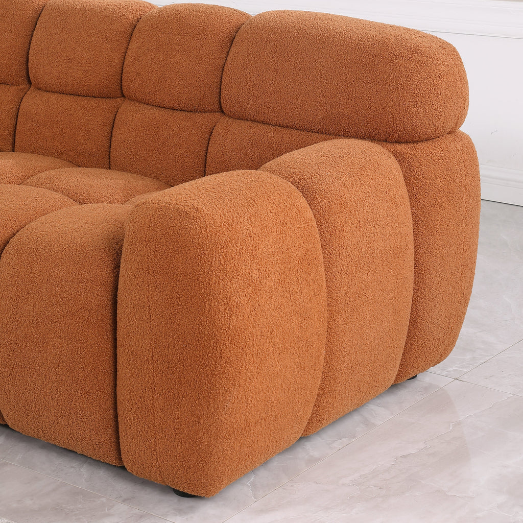 87.4 length ,35.83' deepth ,human body structure for USA people,  marshmallow sofa,boucle sofa ,3 seater, LIGHT BROWN   BOUCLE
