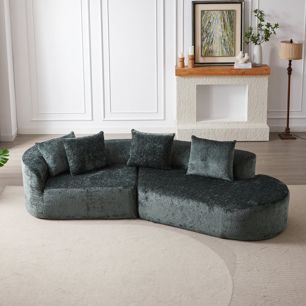 Modern Upholstered Oversized Sectional Sofa, 114-Inch Chenille 4-Seater Extra Deep & Wide Seat Curved Cloud Couch with 4 Throw Pillows, Free Combination Sofa Couch for Living Room,Bedroom
