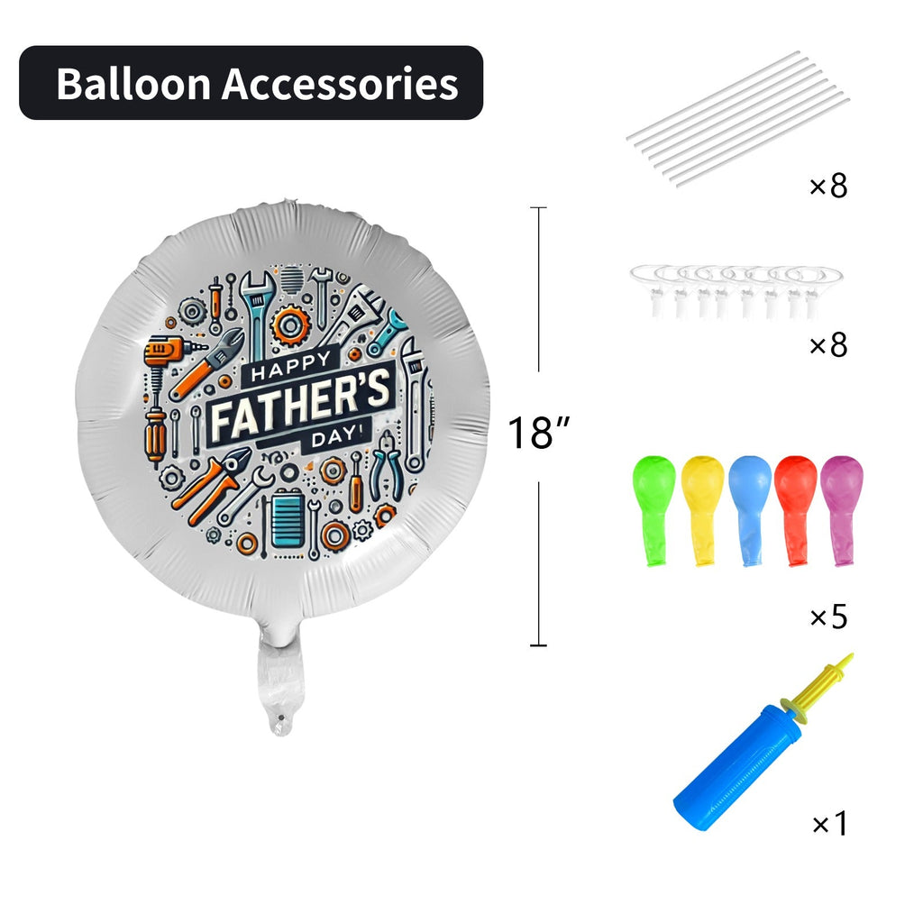Happy Father's Day with Tools 18-inch Custom Aluminum Foil Balloons - Pack of 3 (Made in USA)