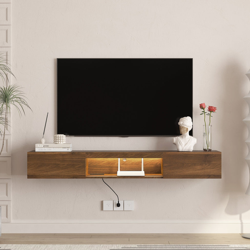 Floating TV Stand Wall Mounted with 16 Color LEDs,63' Modern TV Stand,Floating TV Cabinet Entertainment Center for 55 60 65 Inch TV