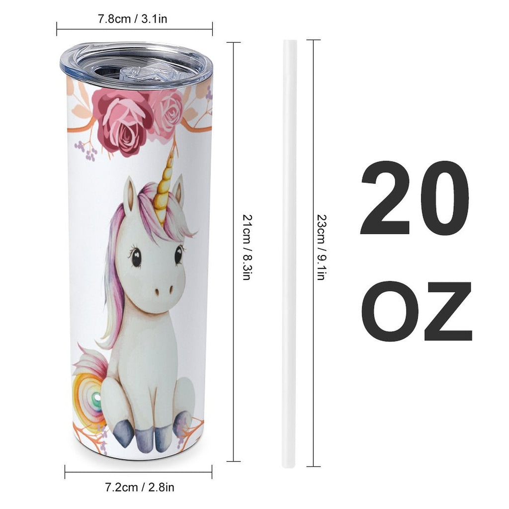Baby Unicorn with Pink Roses 20oz Large Capacity Car Cup with Lid