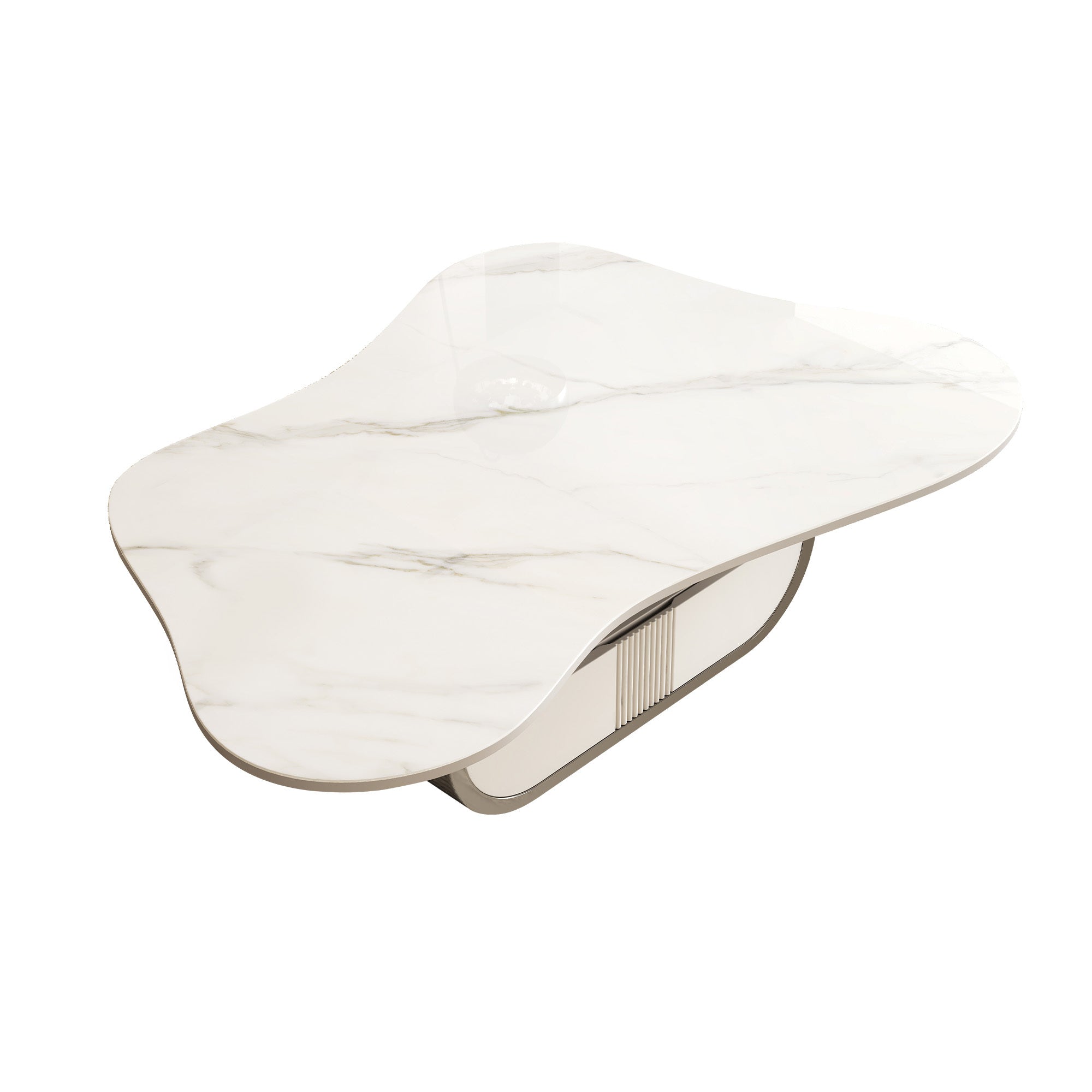 Modern Butterfly Coffee Table with Sintered Stone Top – Oval Center Table with Storage Shelf & Drawer, Stainless Steel Base & MDF Cabinet