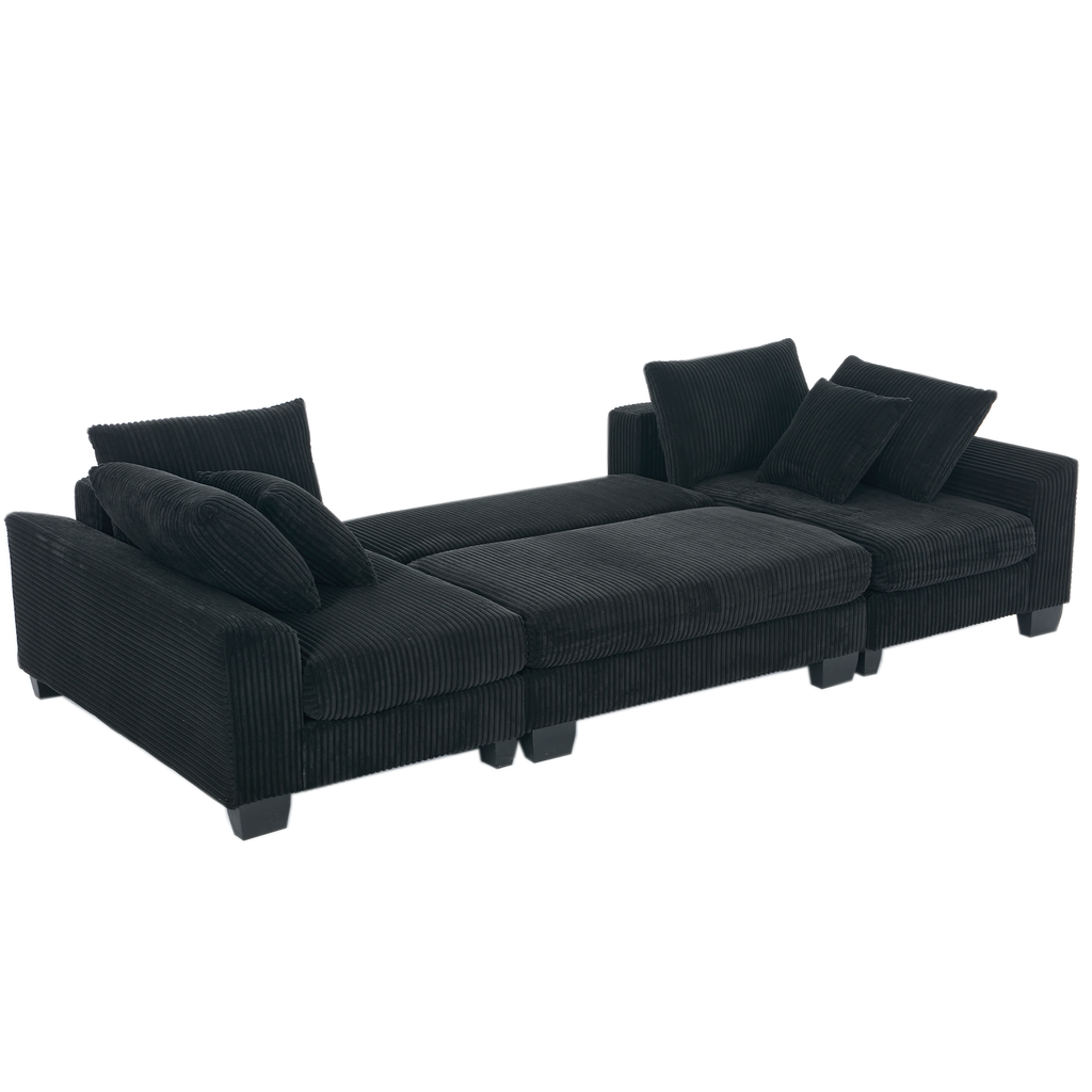 [NEW ARRIVED] [VIDEO PROVIDED]   114' Sleeper Sofa,U Shaped Sofa , Pull Out Bed,Convertible Oversize 2 in 1 Sleeper Sofa, Living Room,Upholstery Sofa Bed,Adjustable Sleeper Sofa,Corduroy,Black