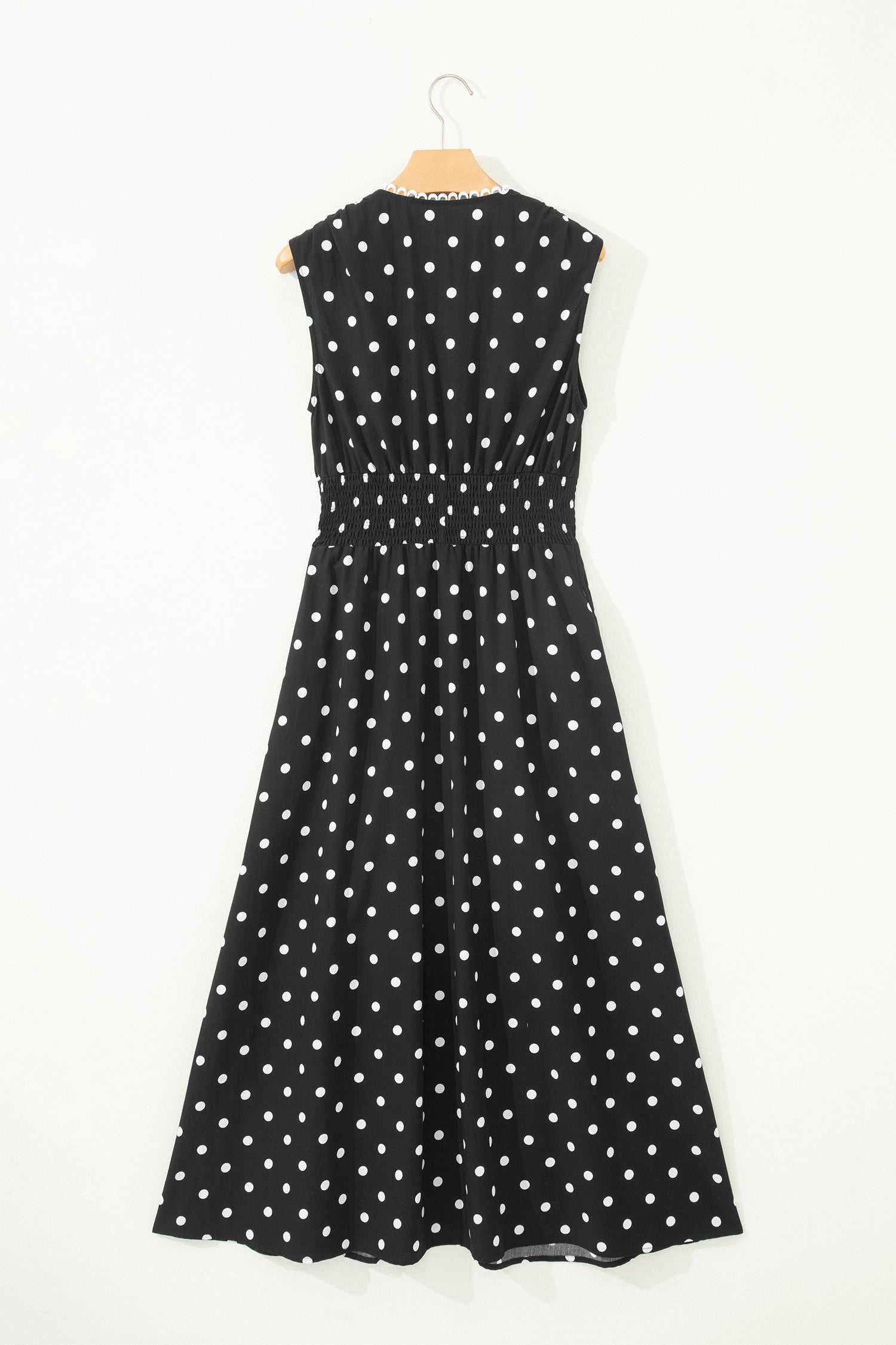 Polka Dot Zip Up V-Neck Sleeveless Dress