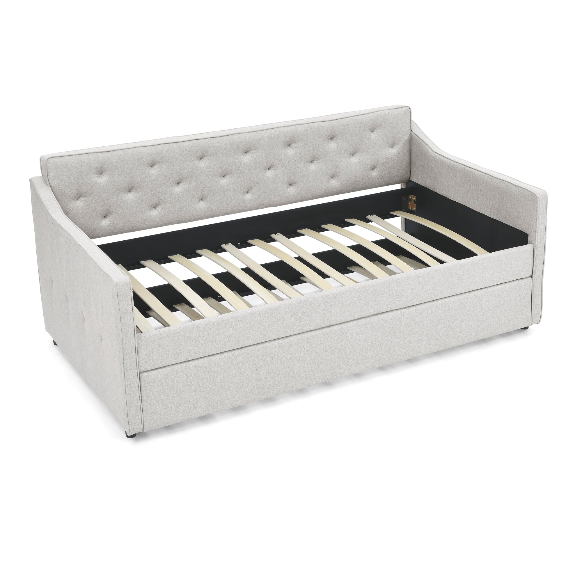 Twin Size Daybed with Twin Size Trundle Upholstered Tufted Sofa Bed,  Waved Shape Arms, Beige (80.5'x44.5'x33.5')