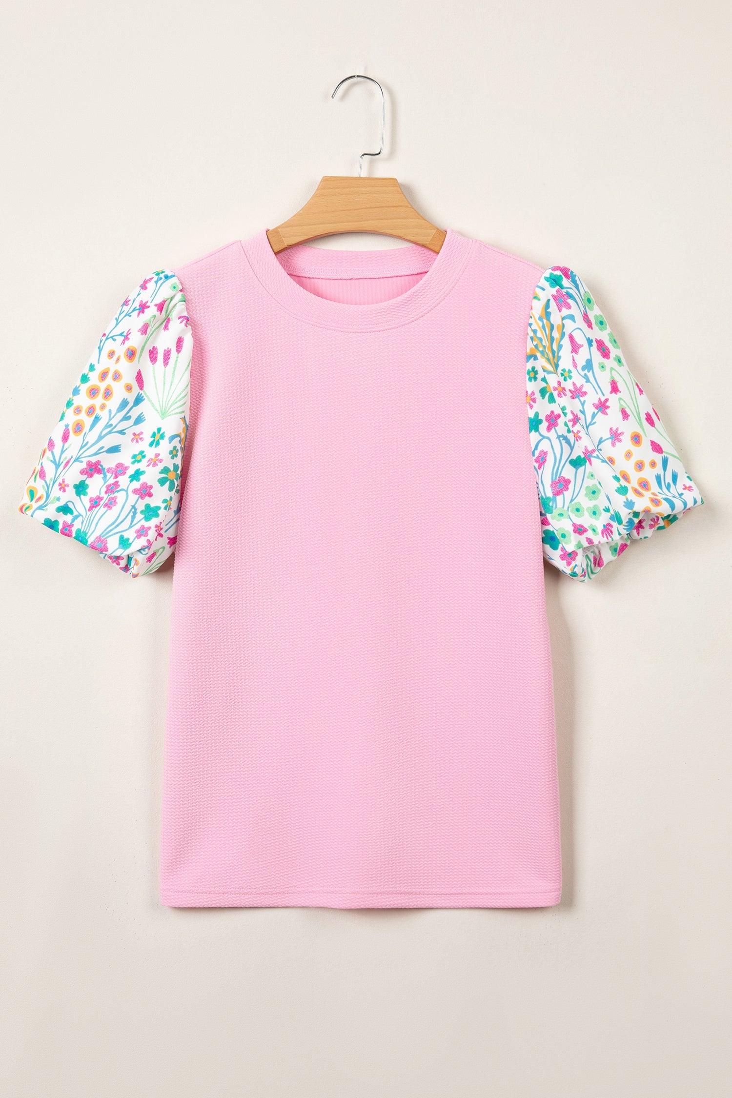 Floral Patchwork Bubble Sleeve Textured Blouse