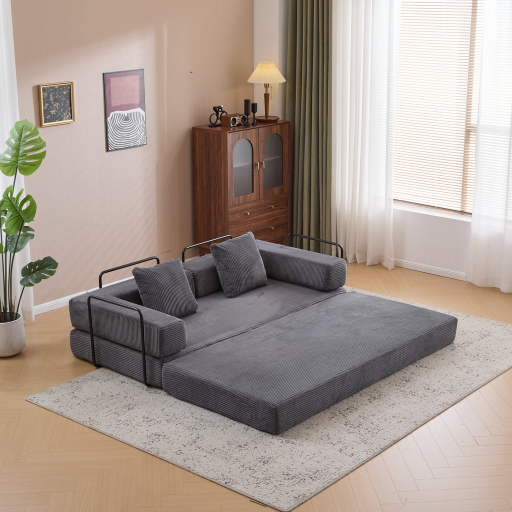 Floor Couch,Compression Sofa,Convertible Floor Sofa Bed-with Pillow Back Support Armrest,Comfy Futon Couch Lounge Sleeper Bed,Corduroy Fabric,for Living Room Bedroom (dark grey)