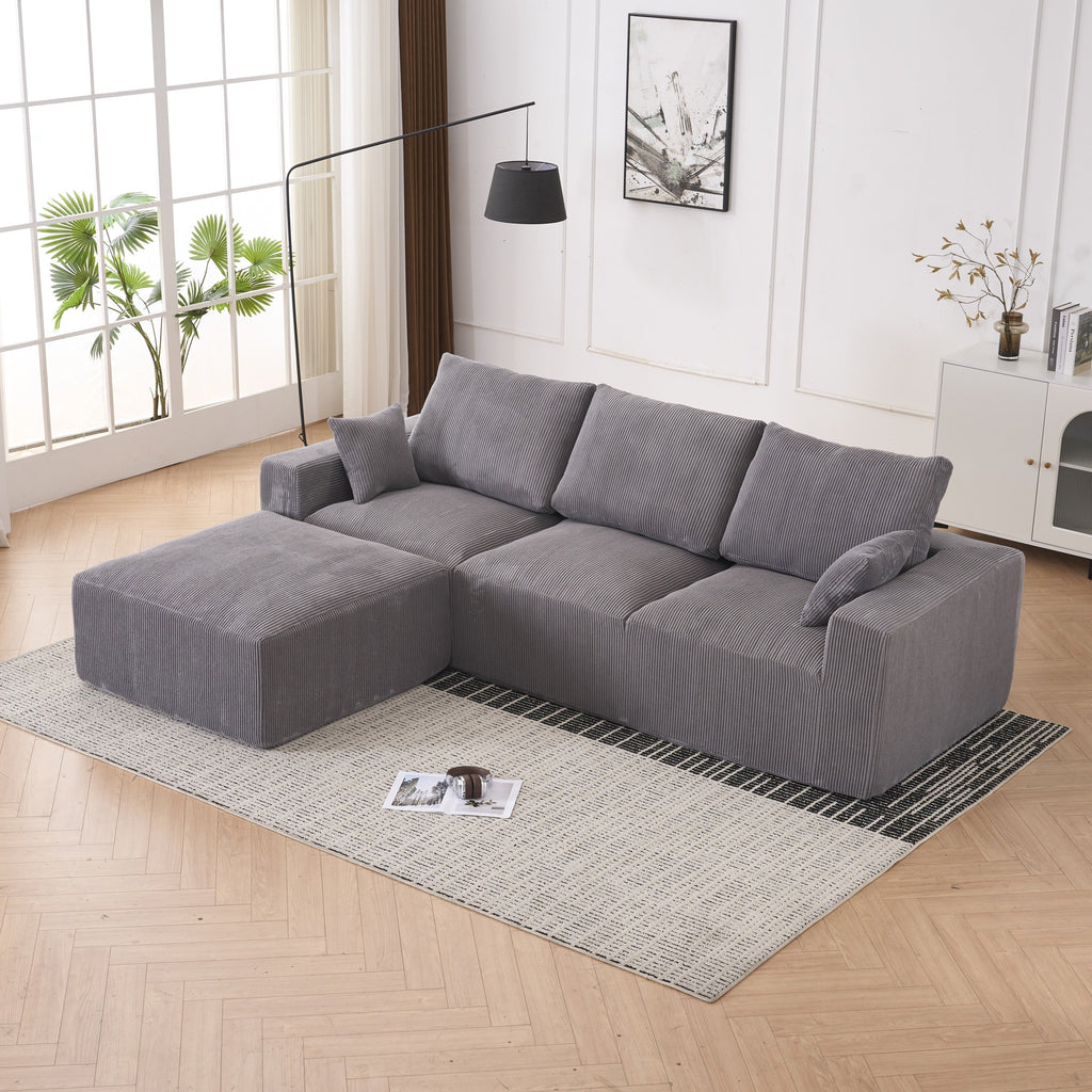 Modern U-shaped 6-seat Upholstered Sleeper Sofa with Console, Cupholders, USB Ports, Gray Corduroy