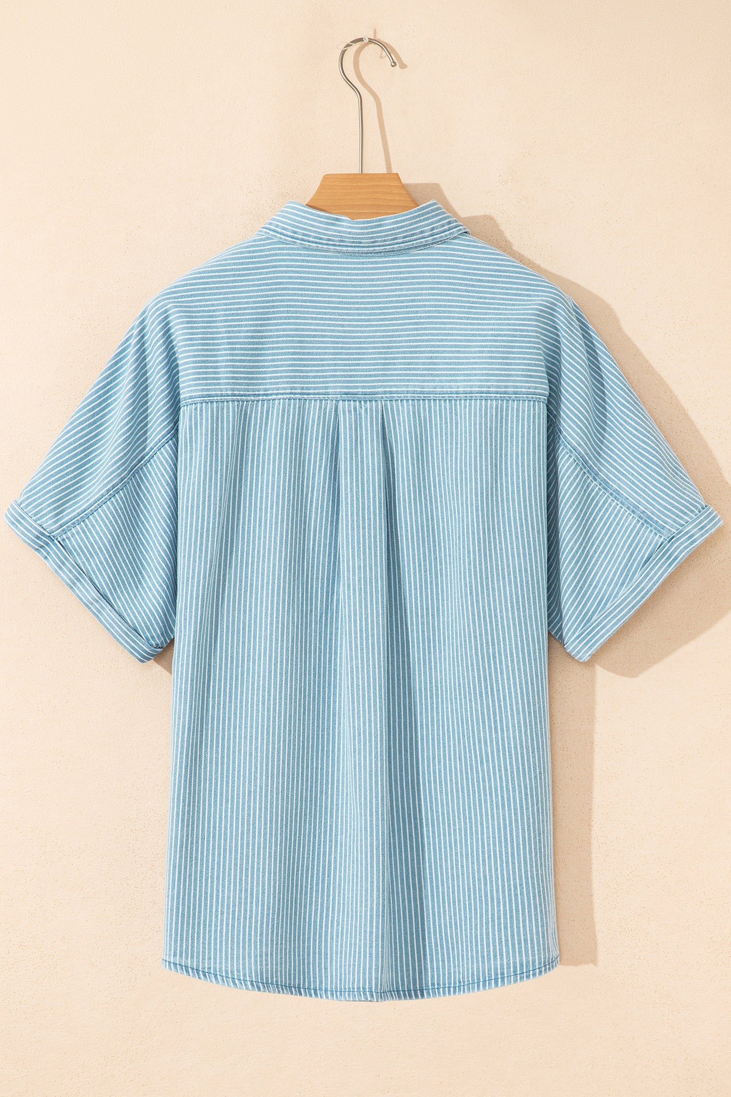 Stripe Cuffed Short Sleeve Button Up Shirt