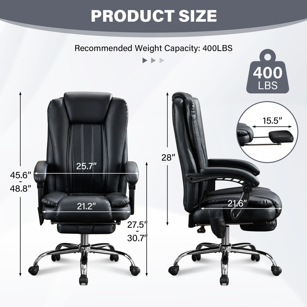 Massage Office Chair with Heat and 6 Vibration Points,Executive Office Chair with Foot Rest and Padded Armrests,Reclining Backrest and Wheels