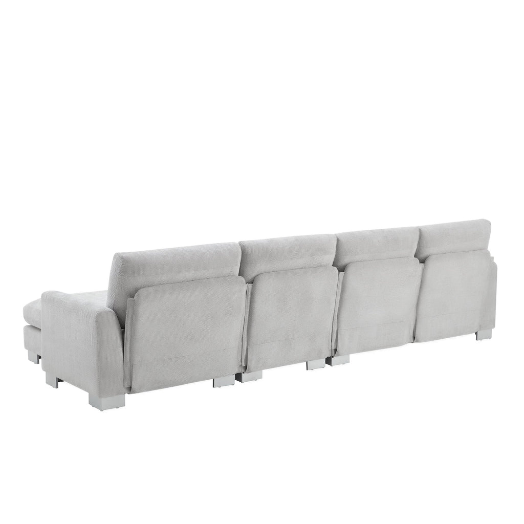 Modern Oversized L-shaped Sectional Sofa with Chaise and Free Pillows, Chenille Fabric, 119*55 Inches, Light Gray