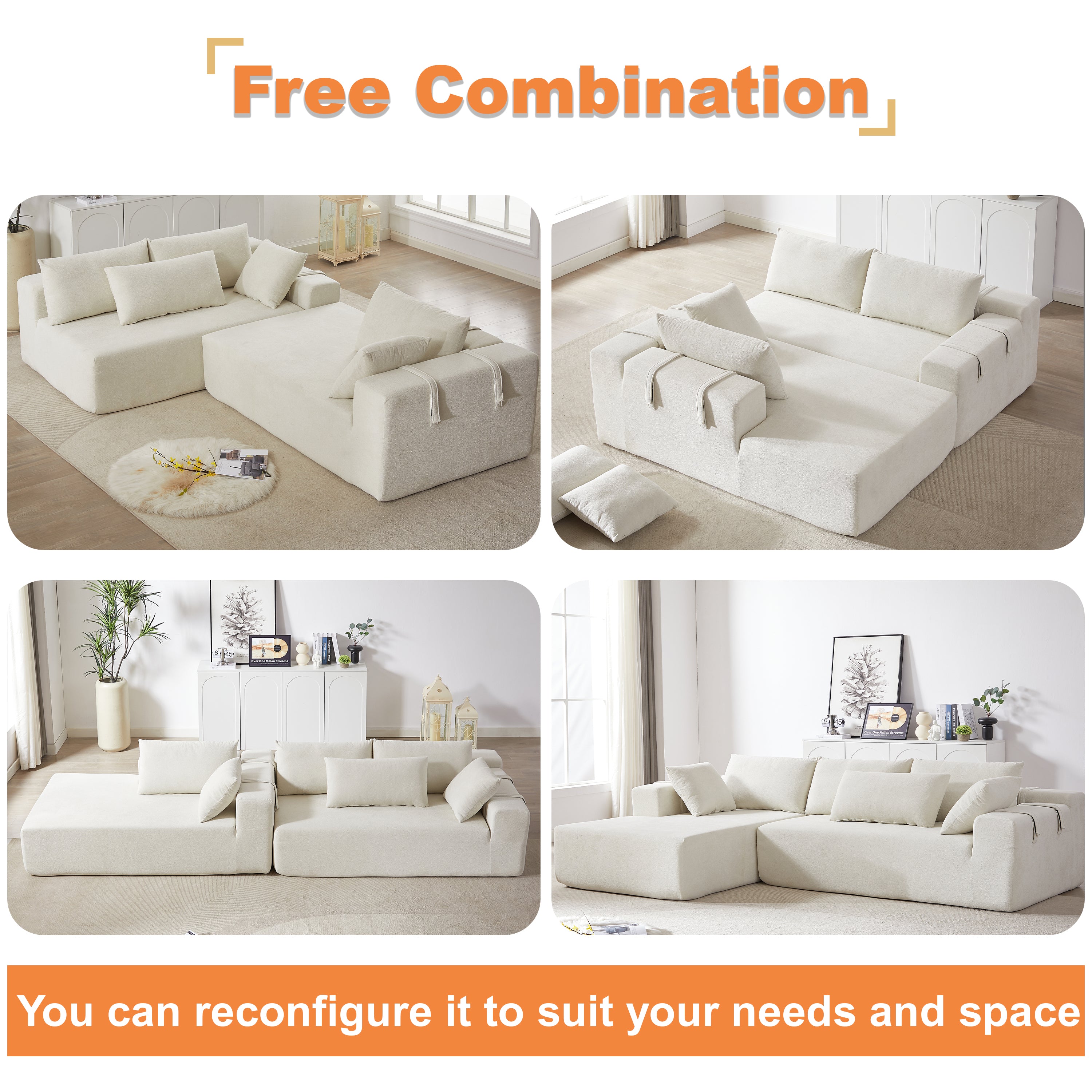 Modern Chenille Upholstered Sectional Sofa Couch Set,Modular 108' L Shaped Sectional Living Room Sofa Set With 6 Pillows,Free Combination Sofa Couch for Living Room,Bedroom