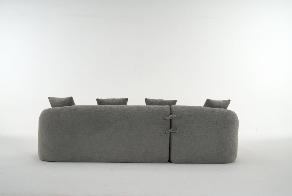 Boneless L-Shape Sectional Sofa with Curved Chaise,Grey Modular Chenille Compression Couch,30D High-Density Foam,Minimalist Modular Couches Sleeper for Living Room Bedroom Apartment Lounge.